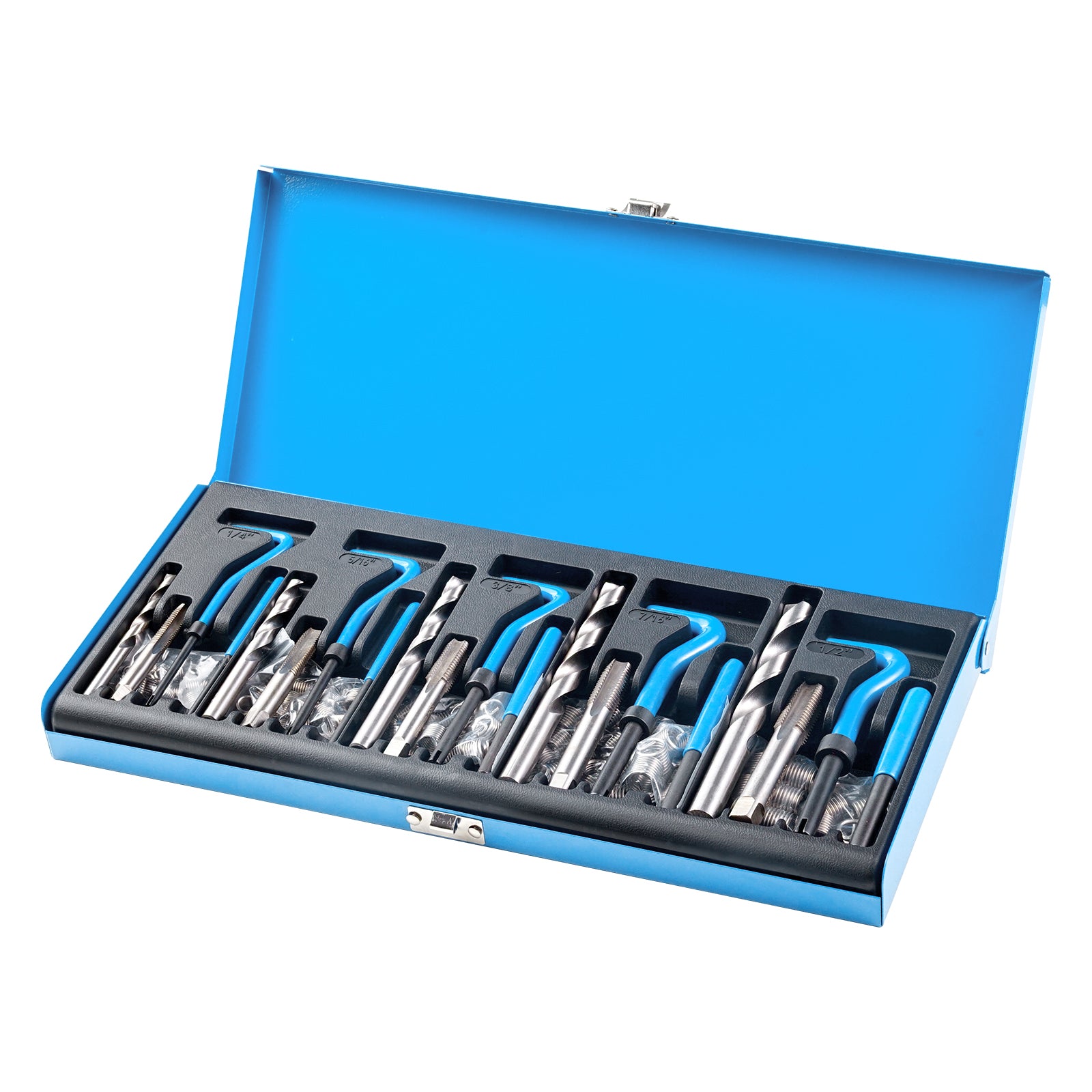 131 PCS Helicoil Thread Repair Kit SAE Tool 1/4 5/16 3/8 7/16 1/2 in UNC