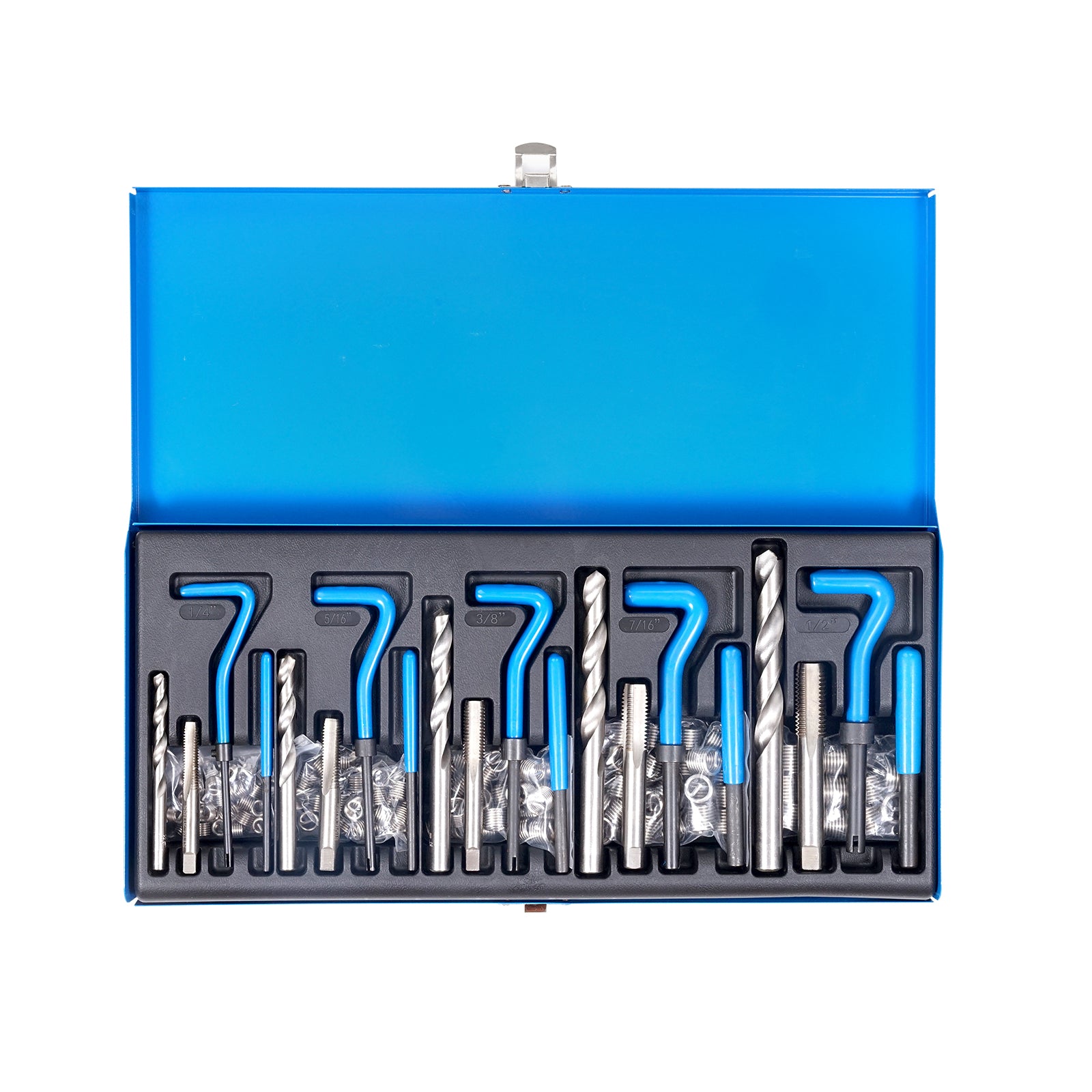131 PCS Helicoil Thread Repair Kit SAE Tool 1/4 5/16 3/8 7/16 1/2 in UNC