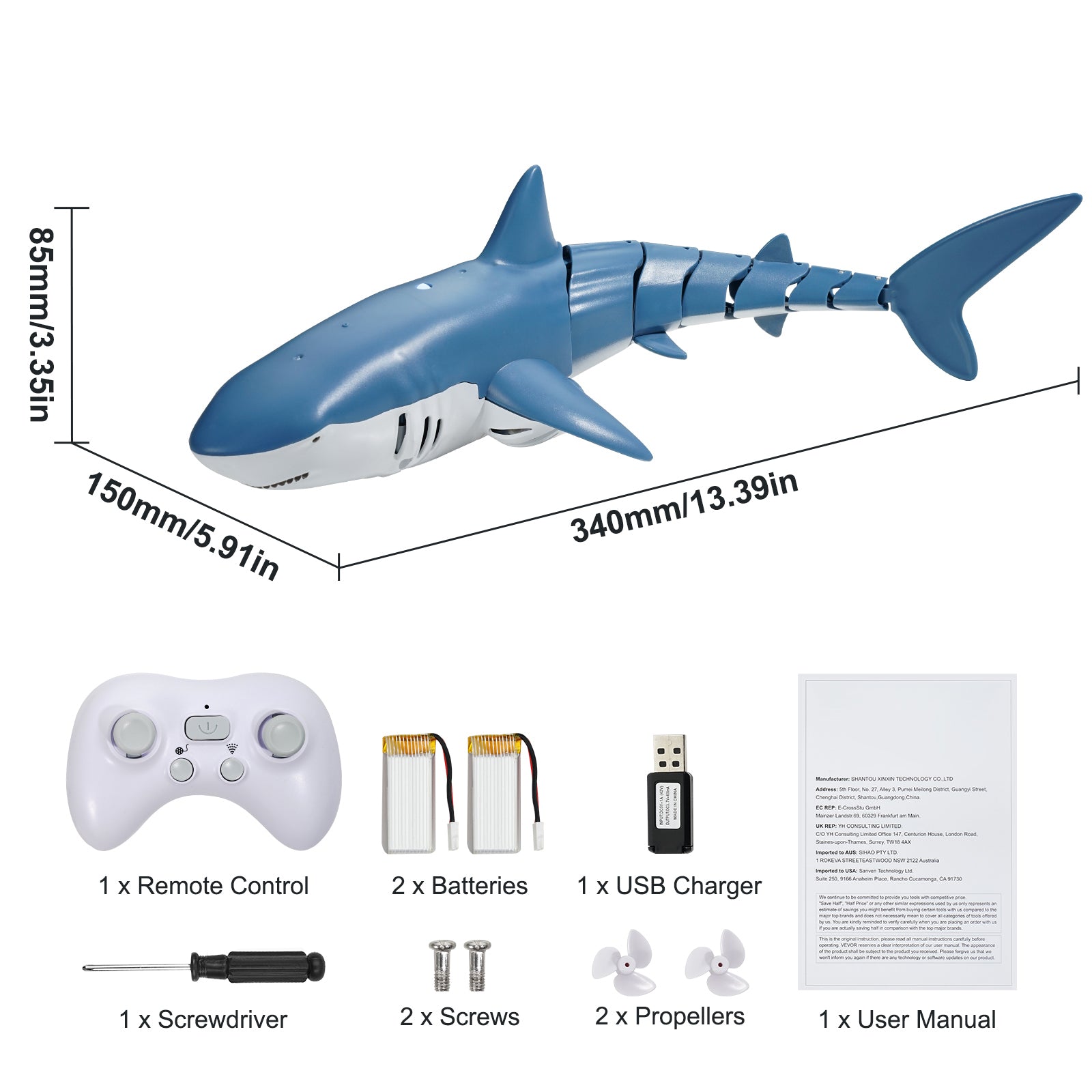 Christmas gifts! Remote Control Shark Toy 2.4 GHz High Speed RC Boat for Kids Adults Gift