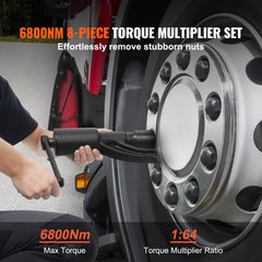 Torque Multiplier, 1 Inch Drive Lug Nut Wrench/Multiplier Heavy Duty Torque Multiplier Wrench Set, 1:64 6,800N.m Lug Nut Remover, Includes 8 Sockets (24-38mm) and Storage Case