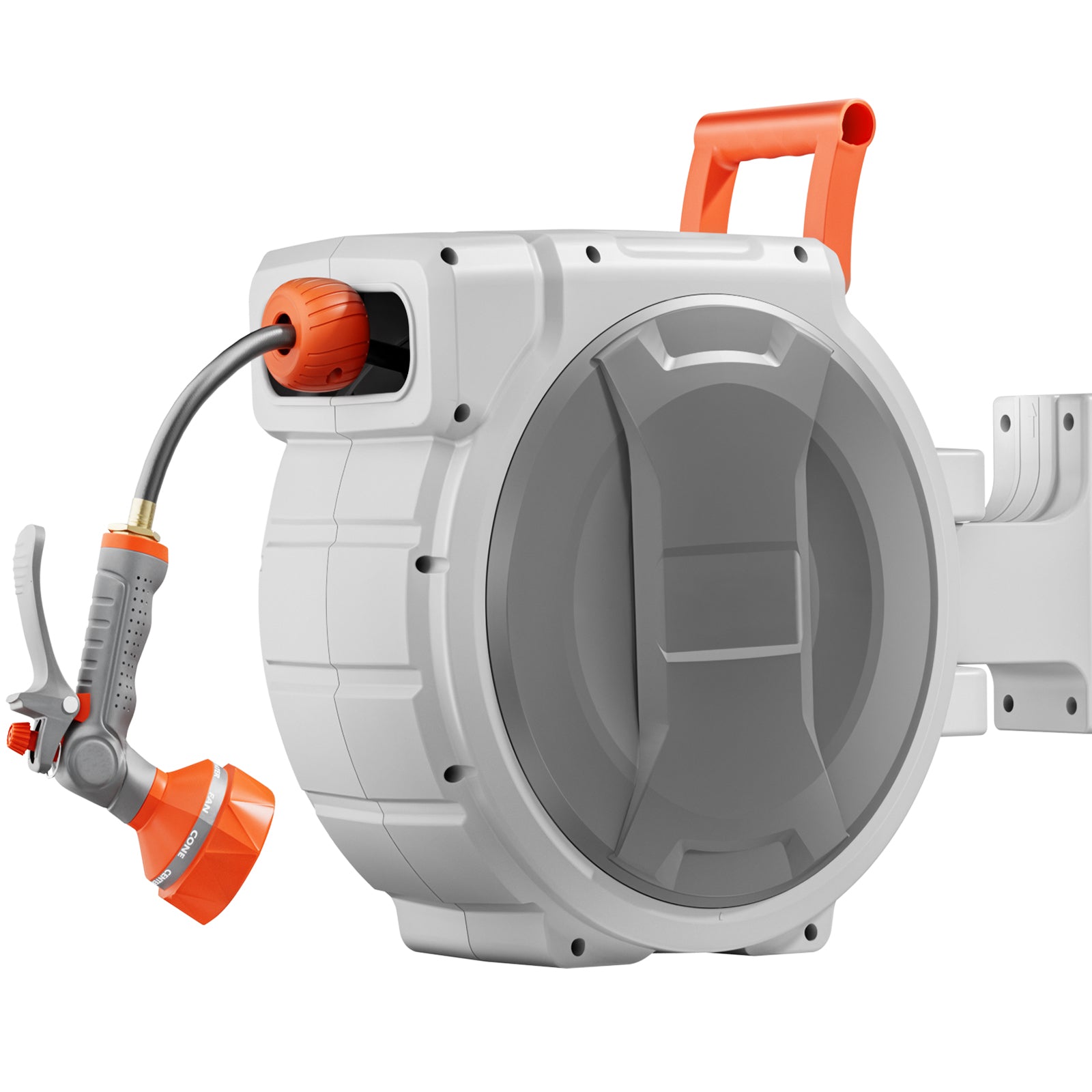 Retractable Garden Hose Reel, 1/2 Inch x 65 ft Wall Mounted, Heavy Duty Garden Hose Reel with 9 Patterns Nozzle, Any Length Lock, Upgraded Slow Return System and 180°Swivel Bracket