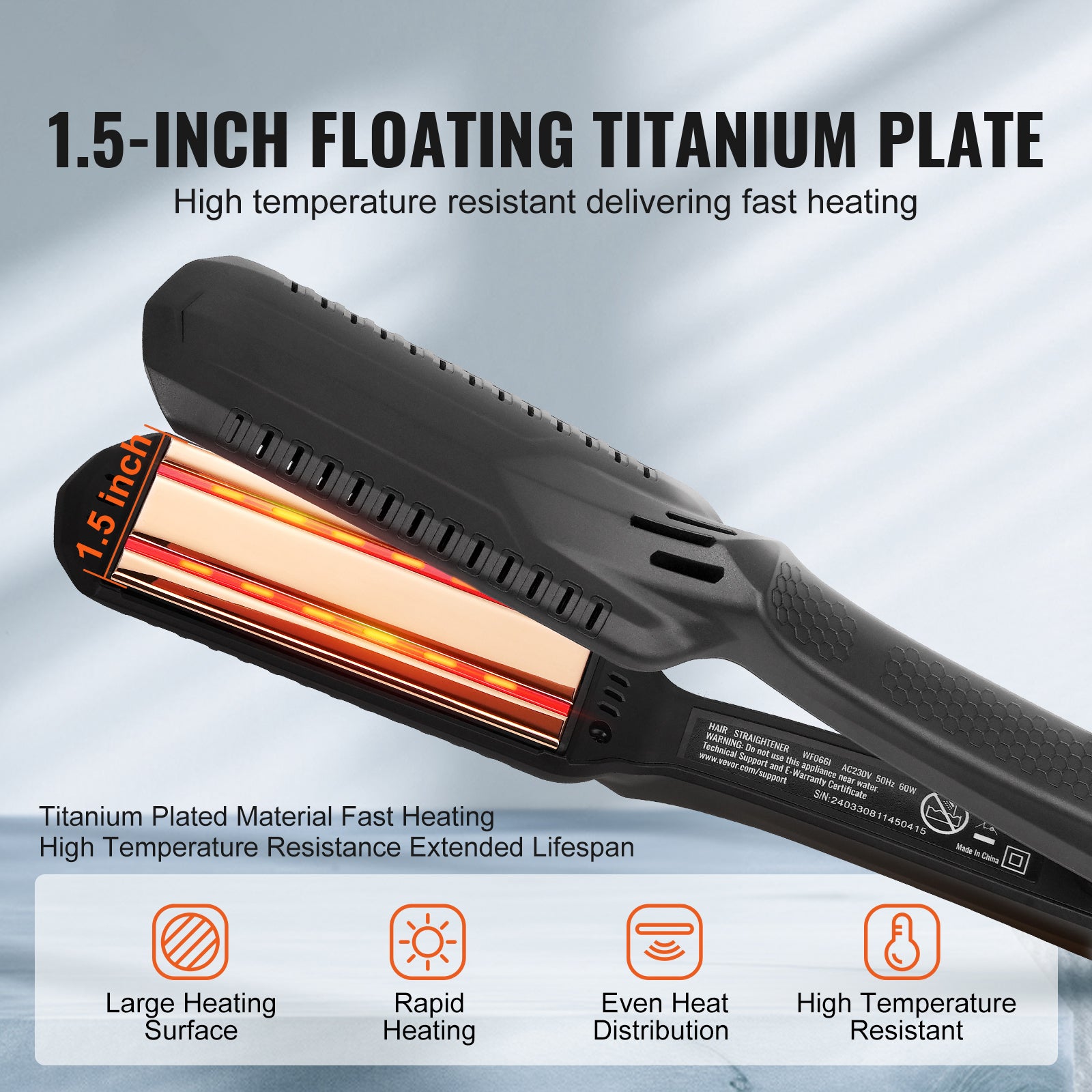 Hair Straightener, 1.5-inch Titanium Flat Iron, Dual Infrared Hair Straightener Flat Iron with LCD Display and 19 Temp Levels - 210°F to 450°F, Dual Voltage 110V/240V for Salon Home Travel Use