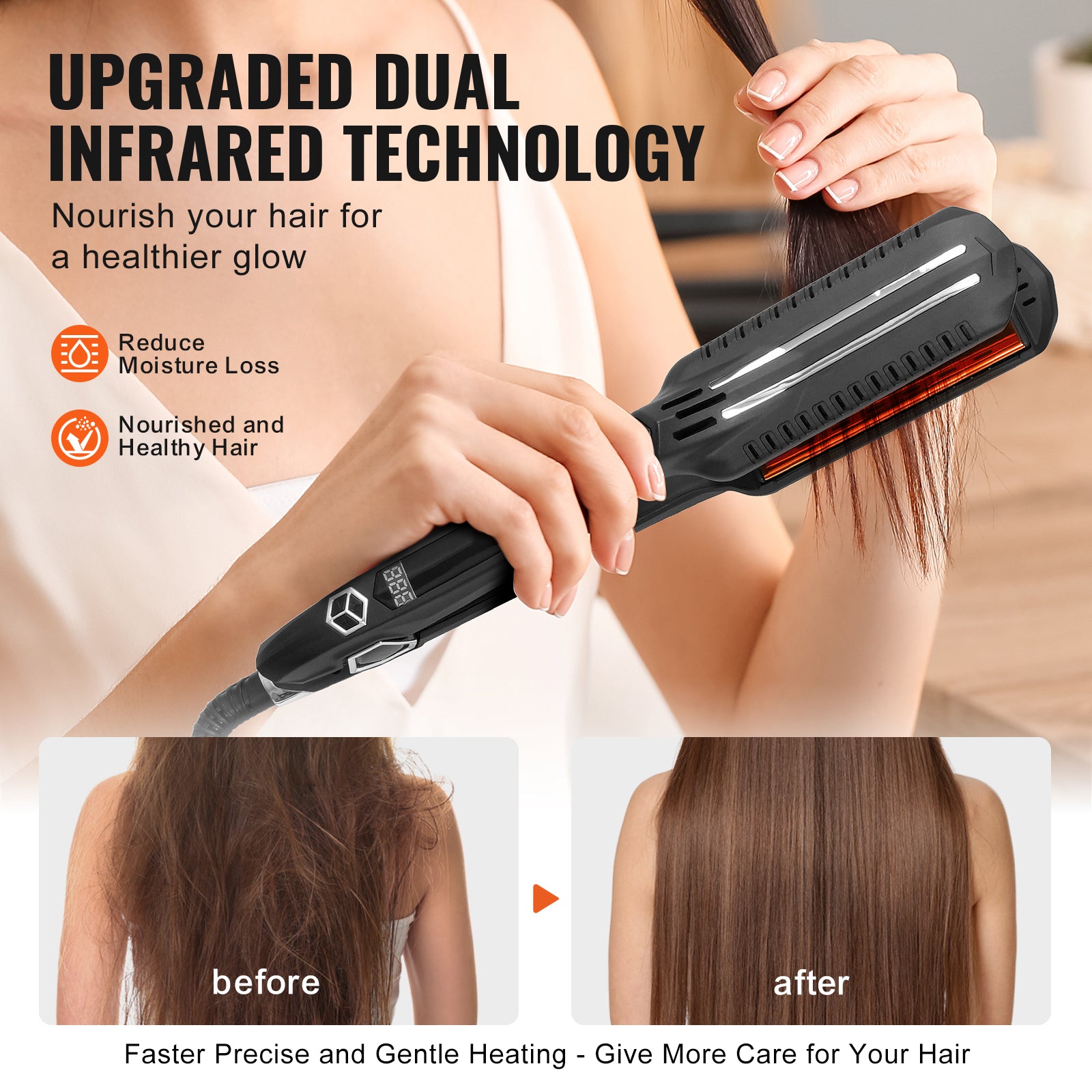 Hair Straightener, 1.5-inch Titanium Flat Iron, Dual Infrared Hair Straightener Flat Iron with LCD Display and 19 Temp Levels - 210°F to 450°F, Dual Voltage 110V/240V for Salon Home Travel Use