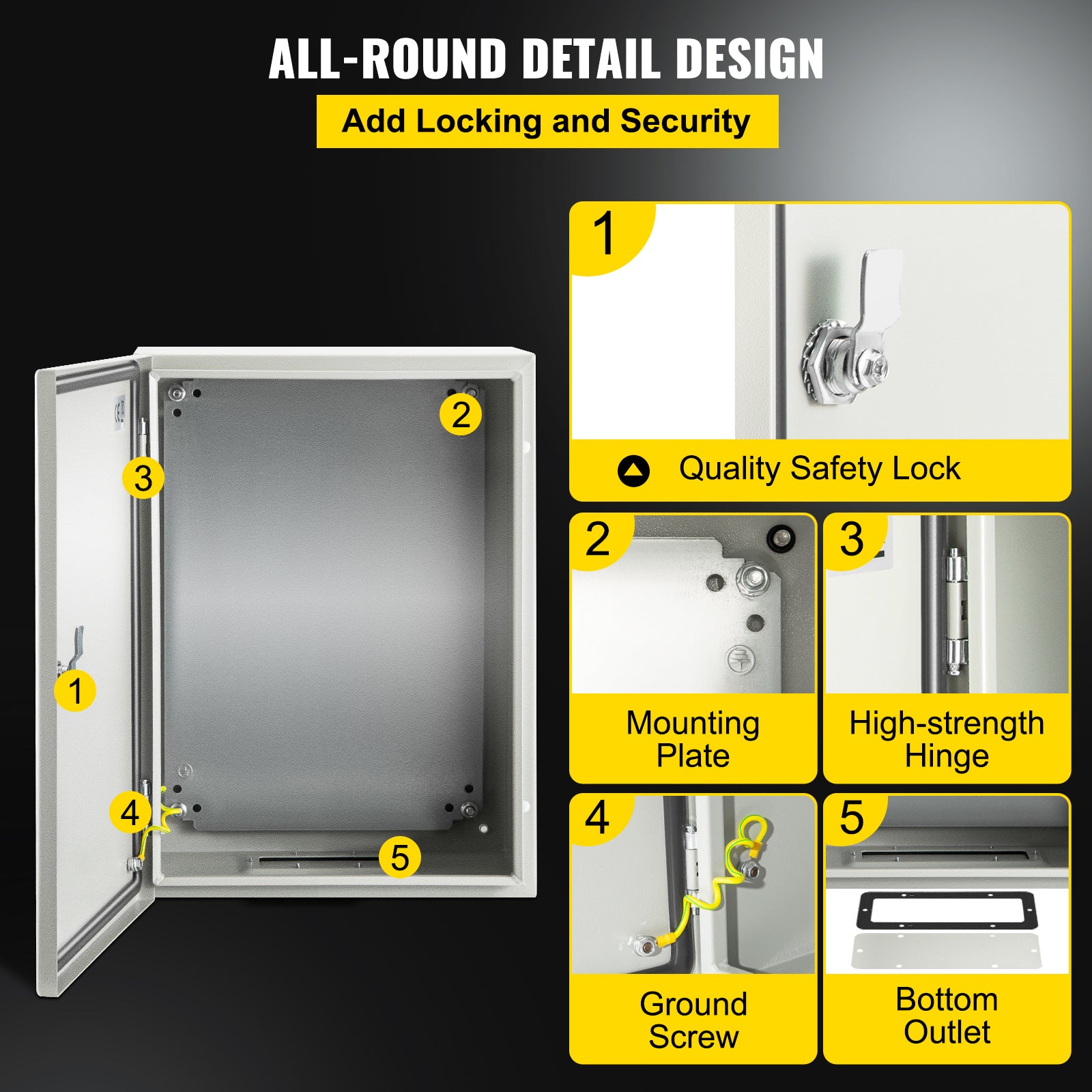 Electrical Enclosure Box, 16'' ×12'' ×6'', Carbon Steel Hinged Junction Box, IP66 Waterproof & Dustproof, Outdoor Electrical Box, with Mounting Plate