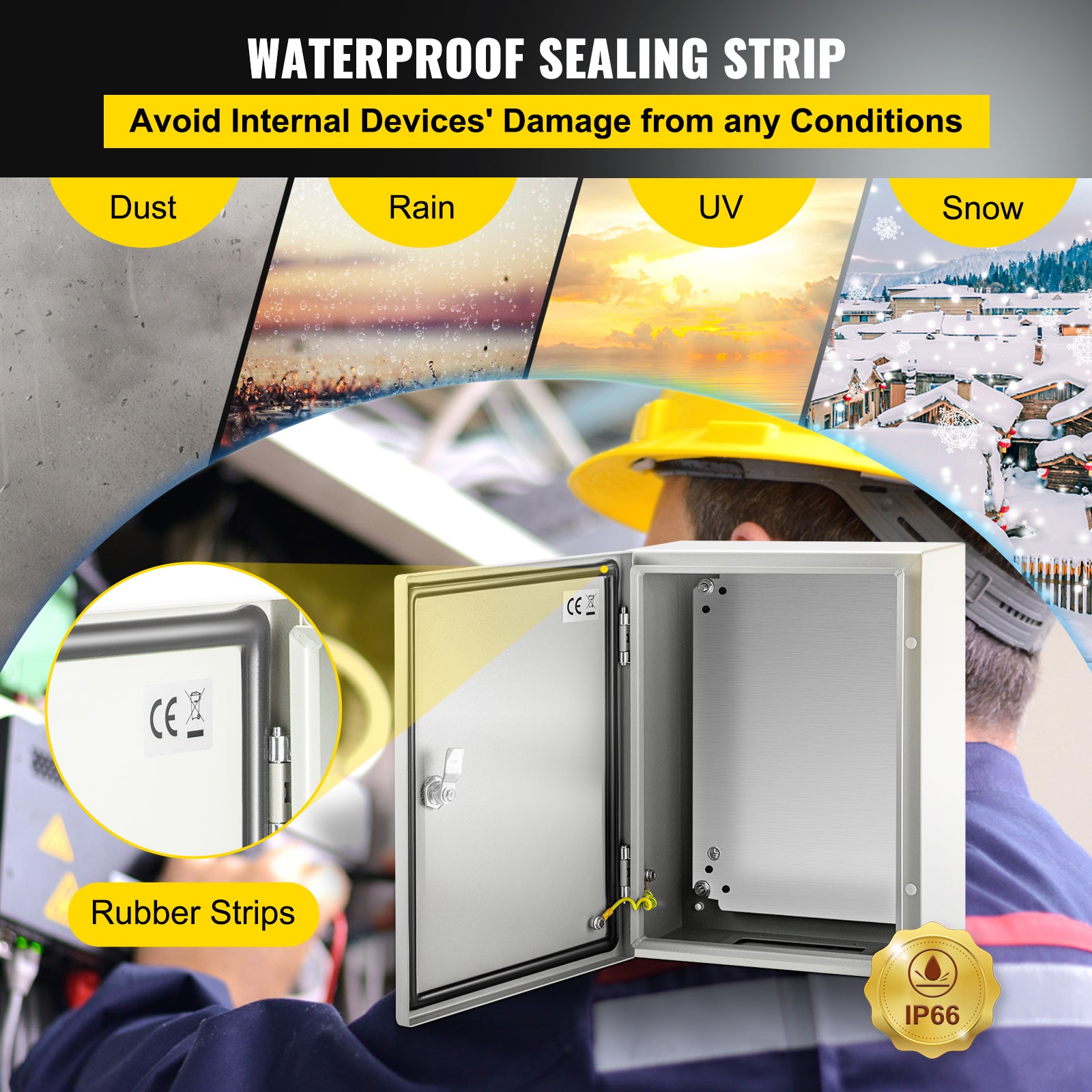 Electrical Enclosure Box, 16'' ×12'' ×6'', Carbon Steel Hinged Junction Box, IP66 Waterproof & Dustproof, Outdoor Electrical Box, with Mounting Plate