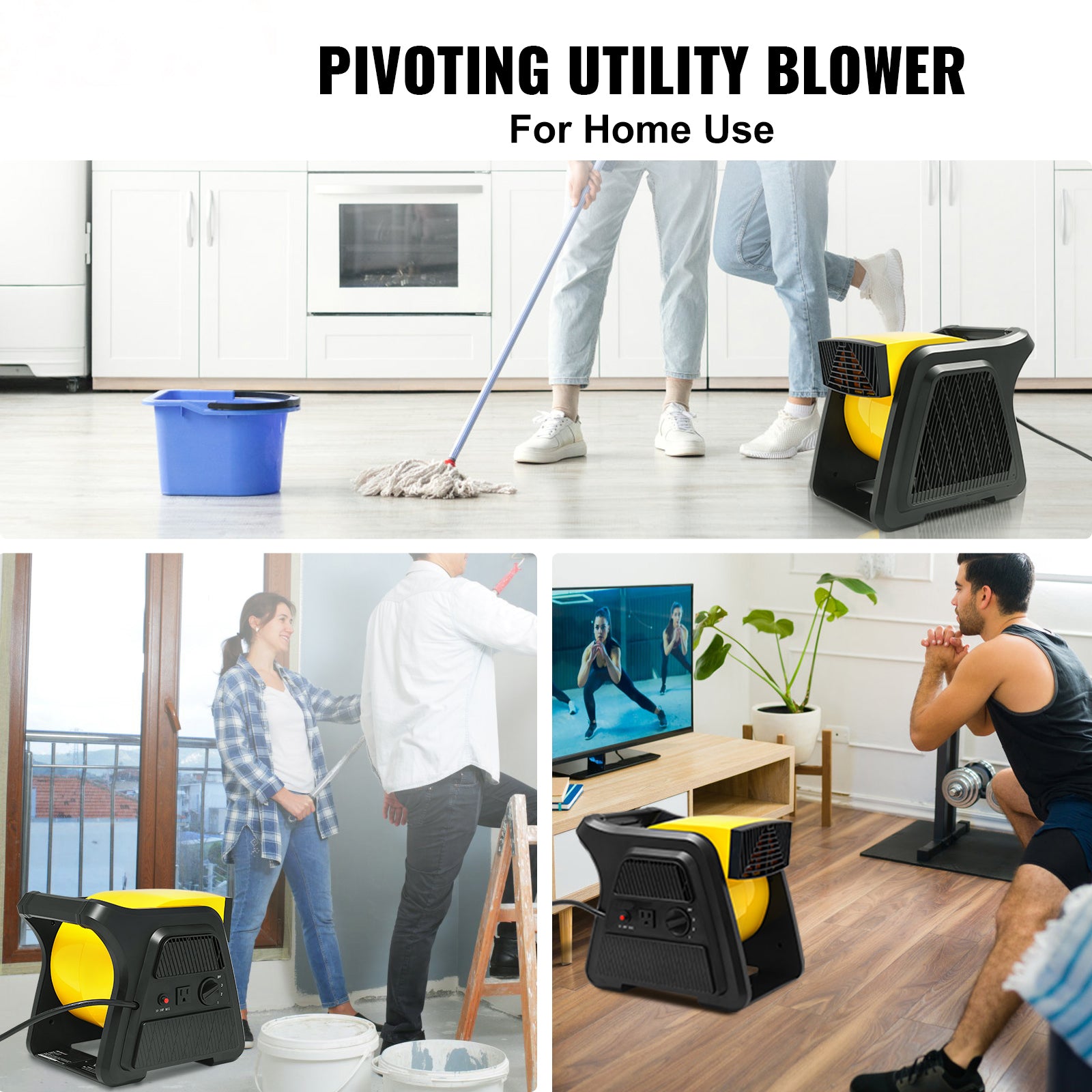 Pivoting Utility Fan, 600 CFM High Velocity Floor Blower for Drying, Cooling, Ventilating, Exhausting, 300° Blowing Angle Air Mover, Portable Carpet Dryer Fan for Home, Work Shop