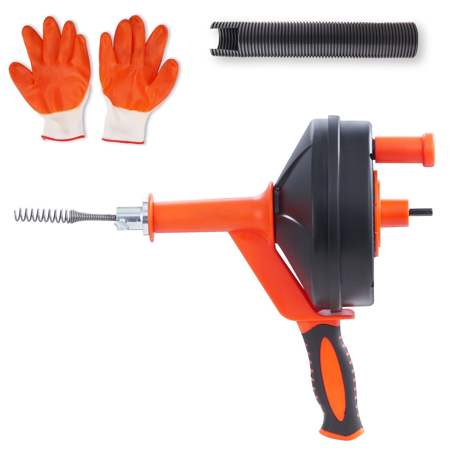 Drain Auger 25Ft, Plumbing Snake with Drill Attachment, Plumbers Snake Drain Clog Remover for Kitchen Bathroom Shower Sink with Protective Hose and Gloves
