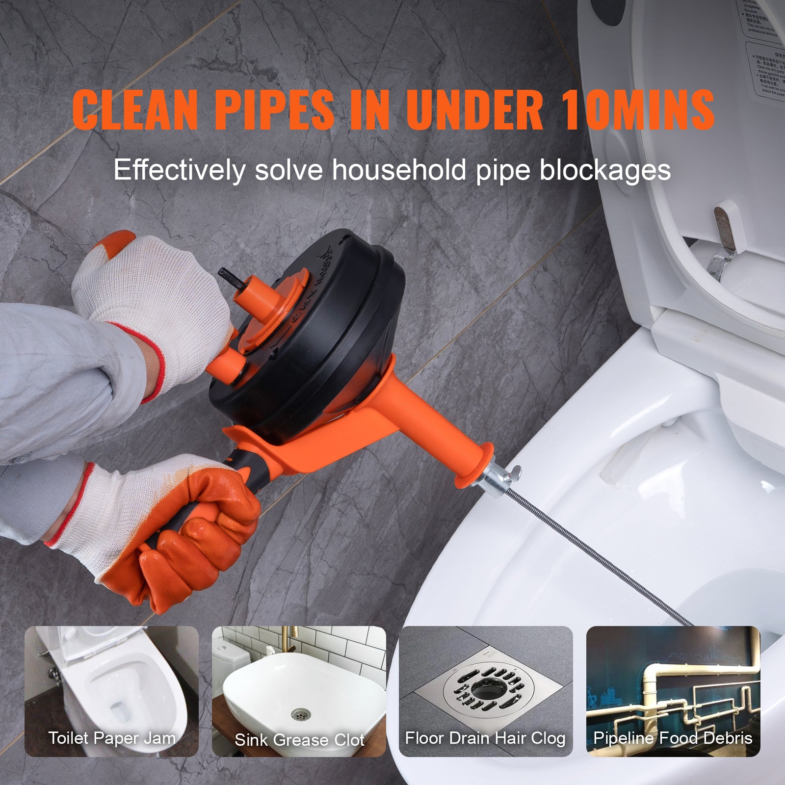 Drain Auger 25Ft, Plumbing Snake with Drill Attachment, Plumbers Snake Drain Clog Remover for Kitchen Bathroom Shower Sink with Protective Hose and Gloves