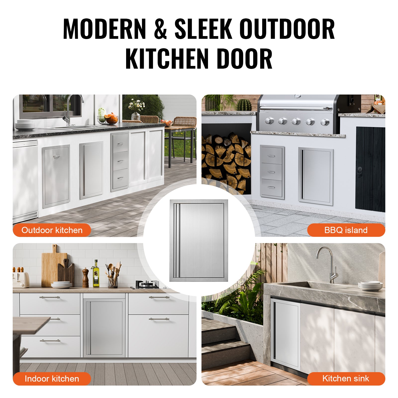 BBQ Access Door, 17W x 24H Inch Single Outdoor Kitchen Door, Stainless Steel Flush Mount Door, Wall Vertical Door with Recessed Handle, for BBQ Island, Grilling Station, Outside Cabinet
