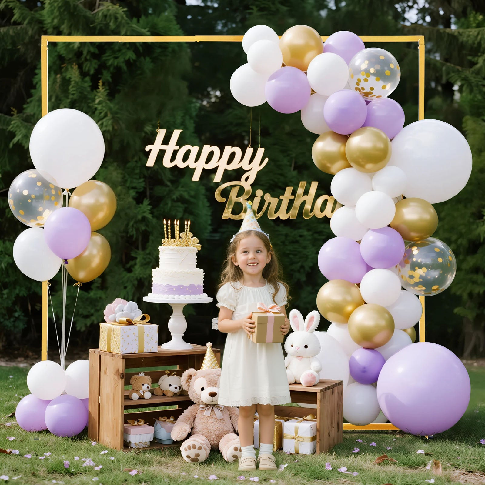 Arch Backdrop Stand, 6.6 x 6.6 ft, Stable Structure, Easy Assembly, Square Gold Metal Arch Backdrop Stand for Wedding, Birthday Party, Graduation, Holiday Celebration, and Ceremony Decoration