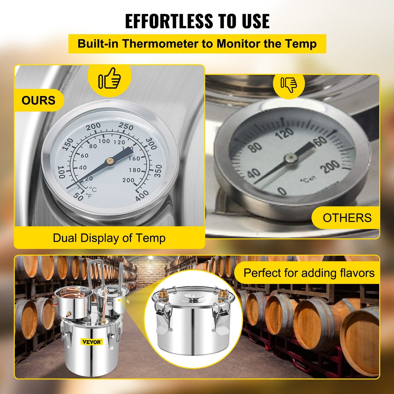 Alcohol Still, 13.2Gal / 50L Stainless Steel Water Alcohol Distiller Copper Tube Home Brewing Kit Build-in Thermometer for DIY Whisky Wine Brandy, Silver