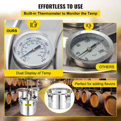 Alcohol Still, 13.2Gal / 50L Stainless Steel Water Alcohol Distiller Copper Tube Home Brewing Kit Build-in Thermometer for DIY Whisky Wine Brandy, Silver