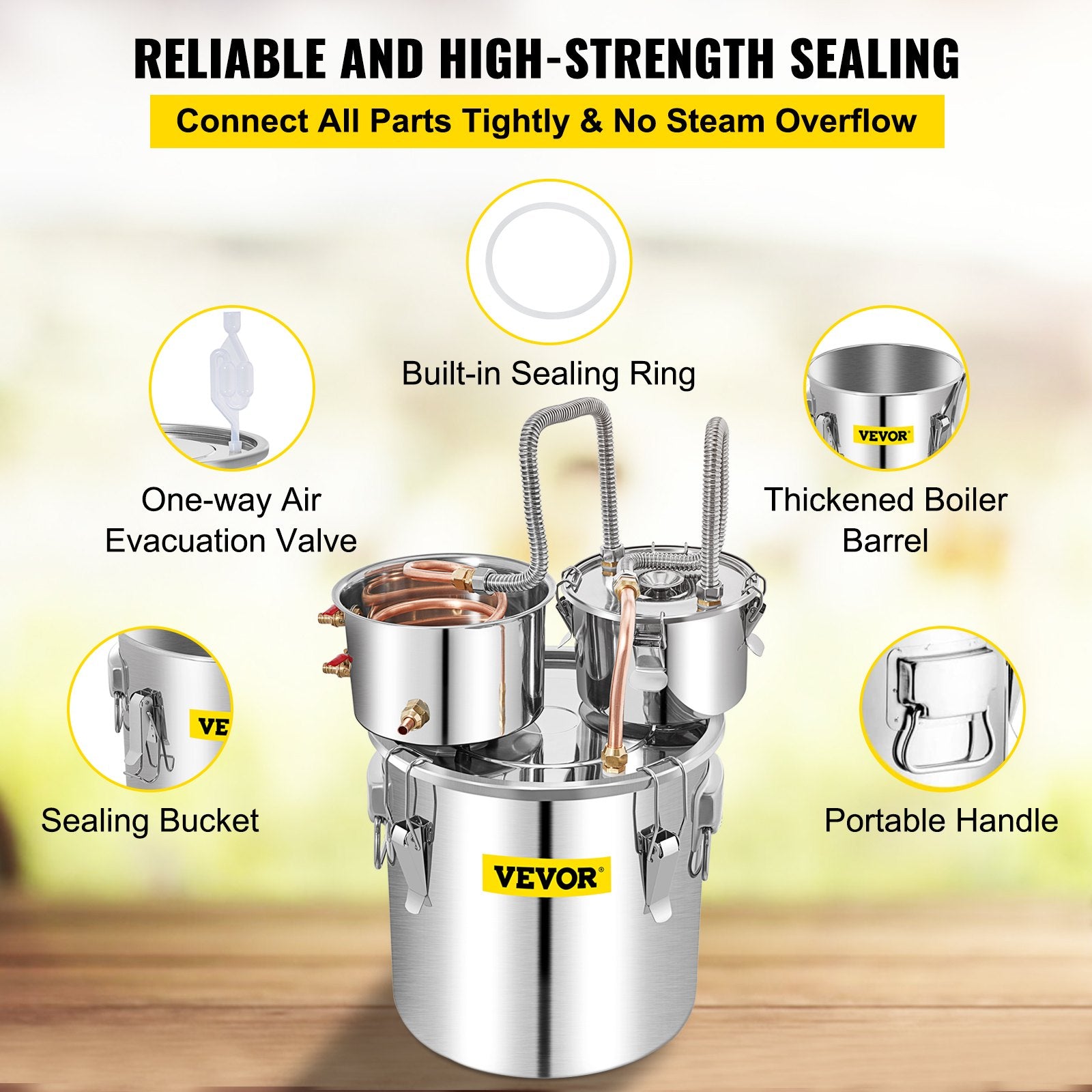Alcohol Still, 13.2Gal / 50L Stainless Steel Water Alcohol Distiller Copper Tube Home Brewing Kit Build-in Thermometer for DIY Whisky Wine Brandy, Silver