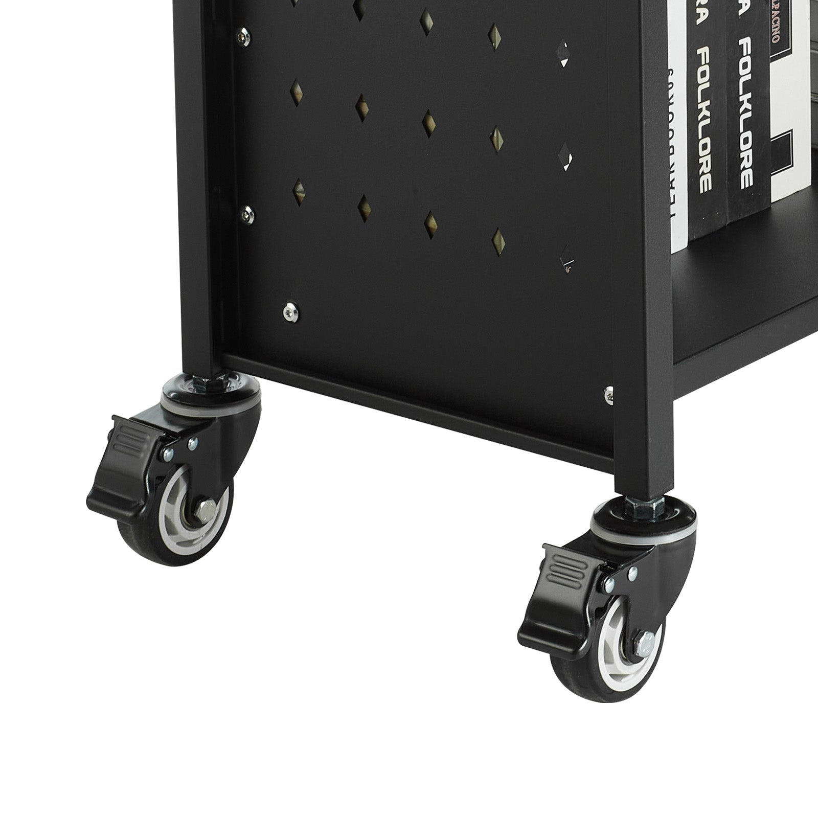 3-Tier Rolling Book Cart Single Sided L-Shaped Shelves Book Truck in Black
