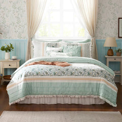9 Piece Cotton Percale Comforter Set Aqua King