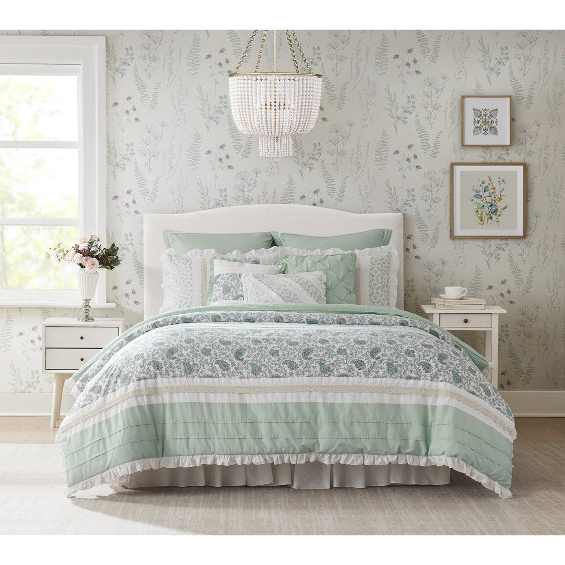 9 Piece Cotton Percale Comforter Set Aqua King