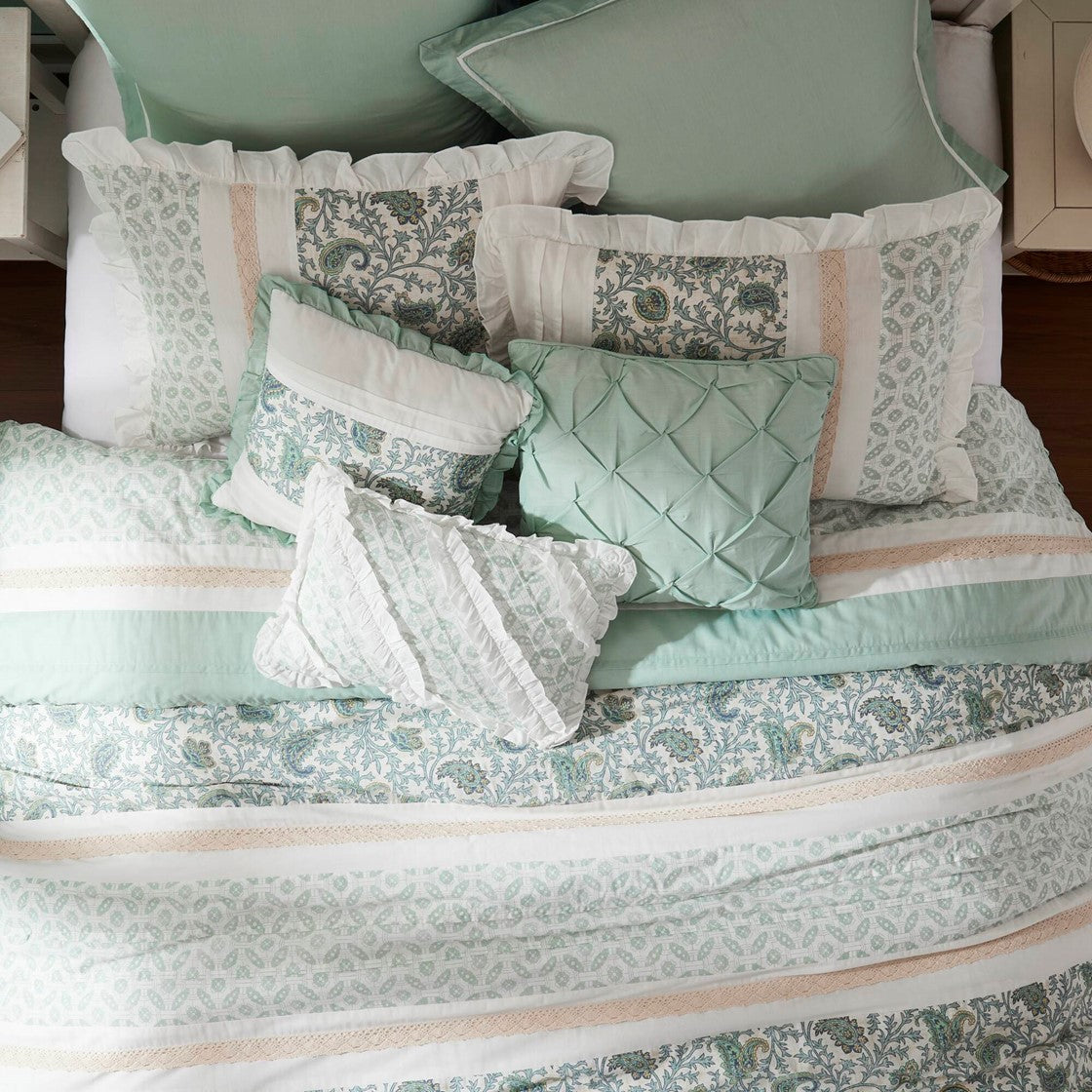 9 Piece Cotton Percale Comforter Set Aqua King