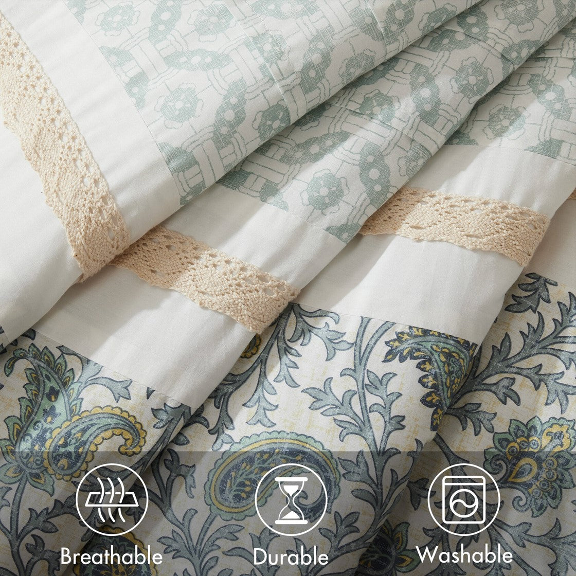 9 Piece Cotton Percale Comforter Set Aqua King