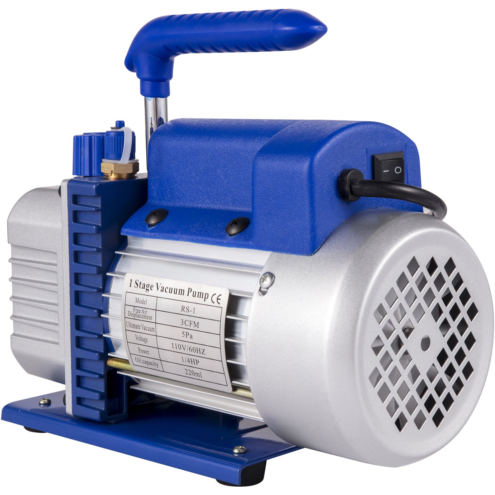 3CFM 1/4HP Single Stage Air Vacuum Pump HVAC R134a R12 R22 R410a A/C Refrigeration Kit AC Manifold Gauge R134 Can Tap Included Carrying Tote