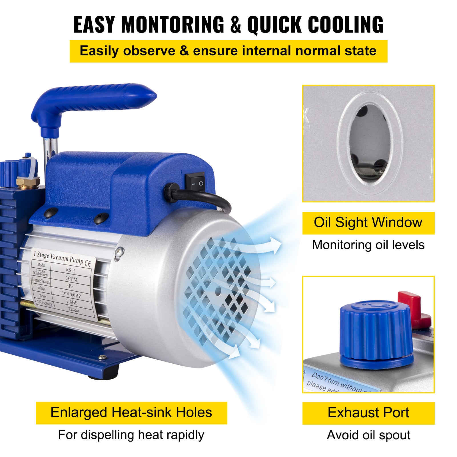 3CFM 1/4HP Single Stage Air Vacuum Pump HVAC R134a R12 R22 R410a A/C Refrigeration Kit AC Manifold Gauge R134 Can Tap Included Carrying Tote