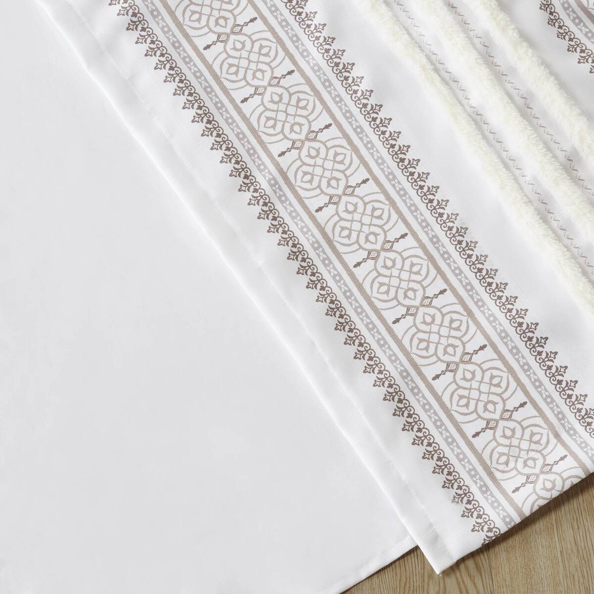 Poly Printed Curtain Panel with Tufted Stripe and Lining White/Brown 50x95"