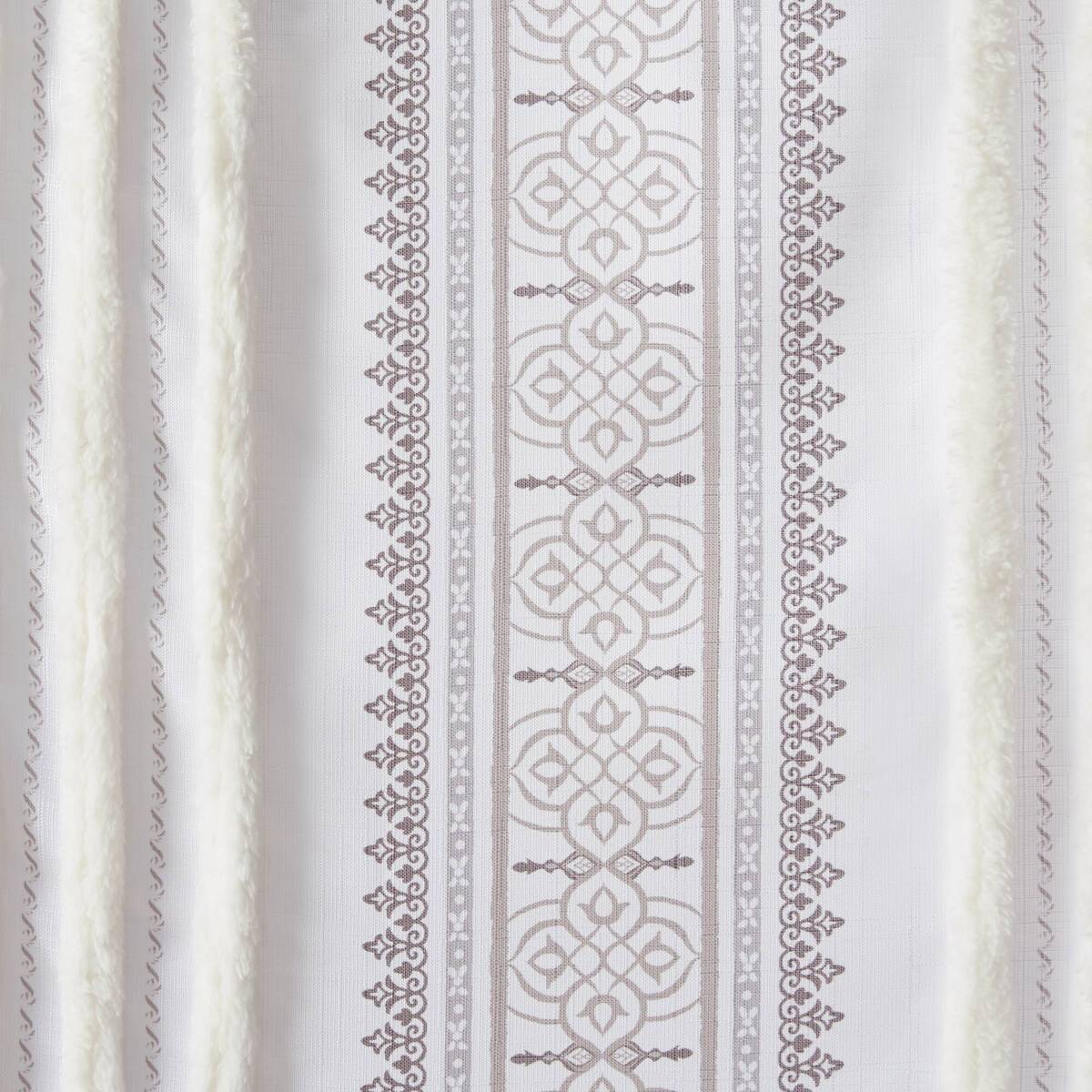 Poly Printed Curtain Panel with Tufted Stripe and Lining White/Brown 50x95"
