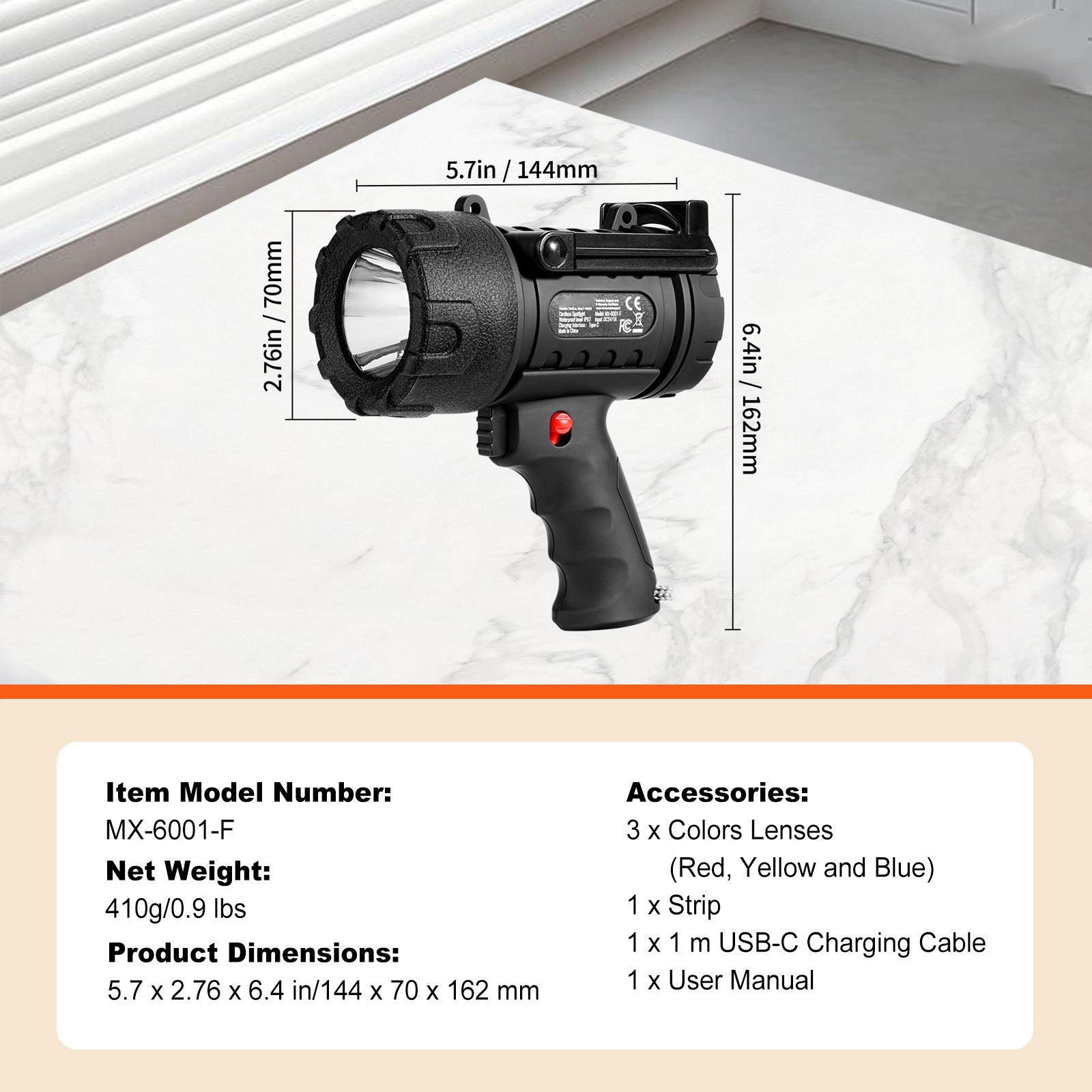 USB Super Bright Rechargeable Spotlight Flashlight 200,000LM Searchlight