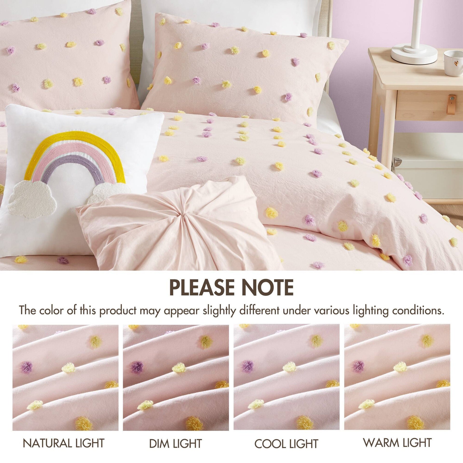 5PCS Full/Queen Cotton Jacquard Pom Pom Comforter Set