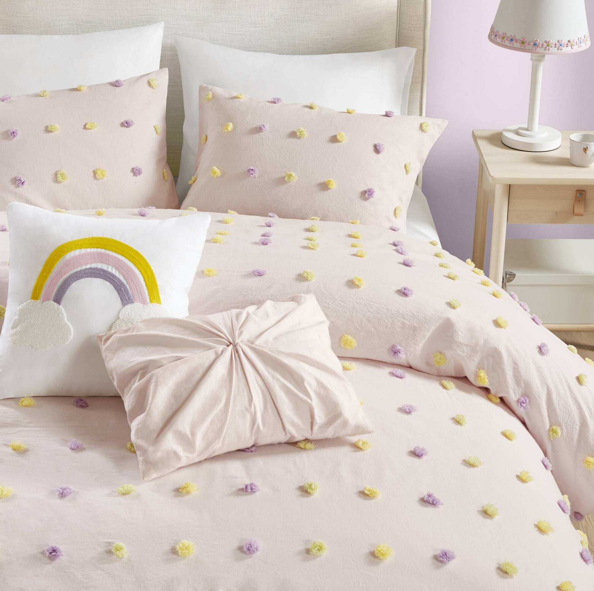 5PCS Full/Queen Cotton Jacquard Pom Pom Comforter Set