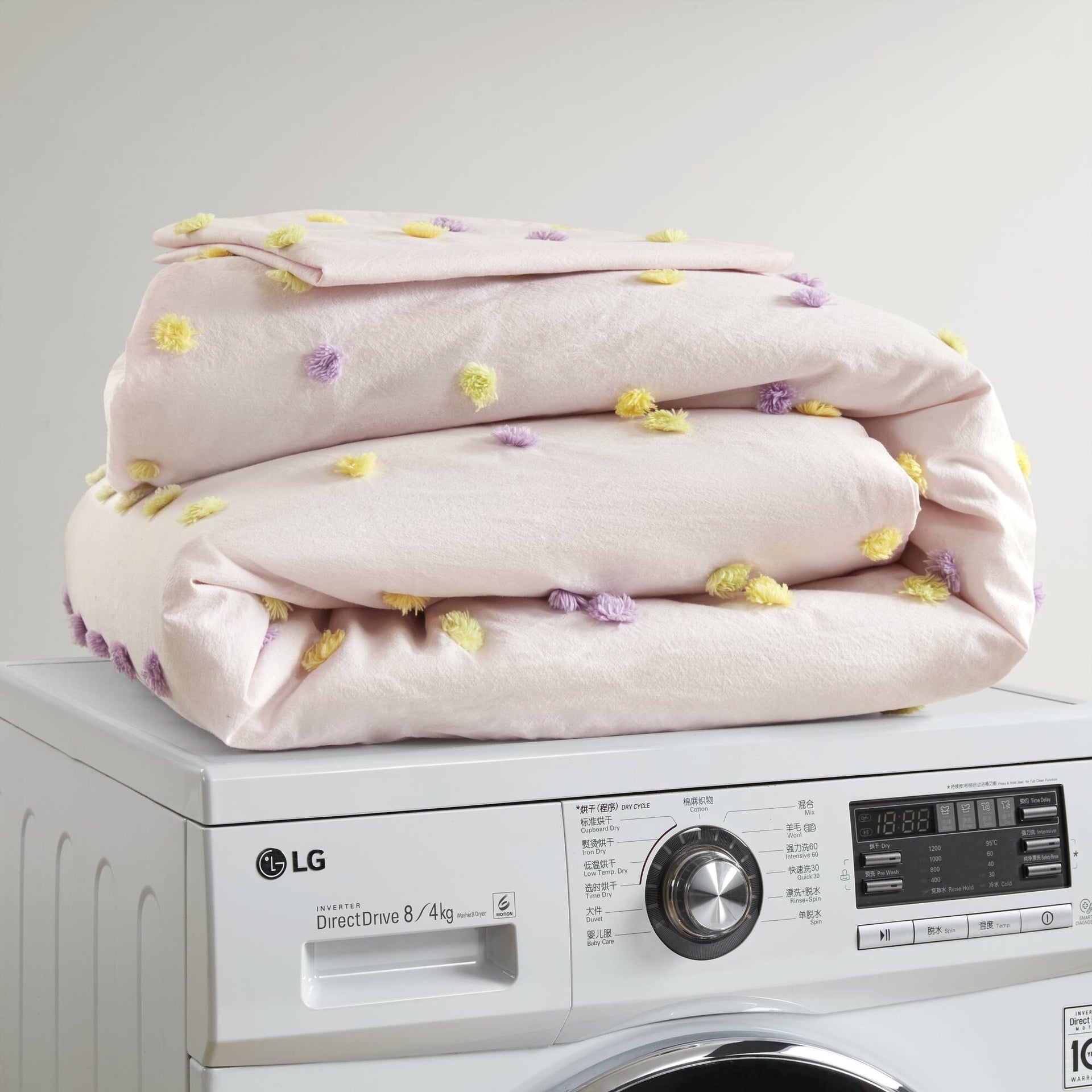 5PCS Full/Queen Cotton Jacquard Pom Pom Comforter Set
