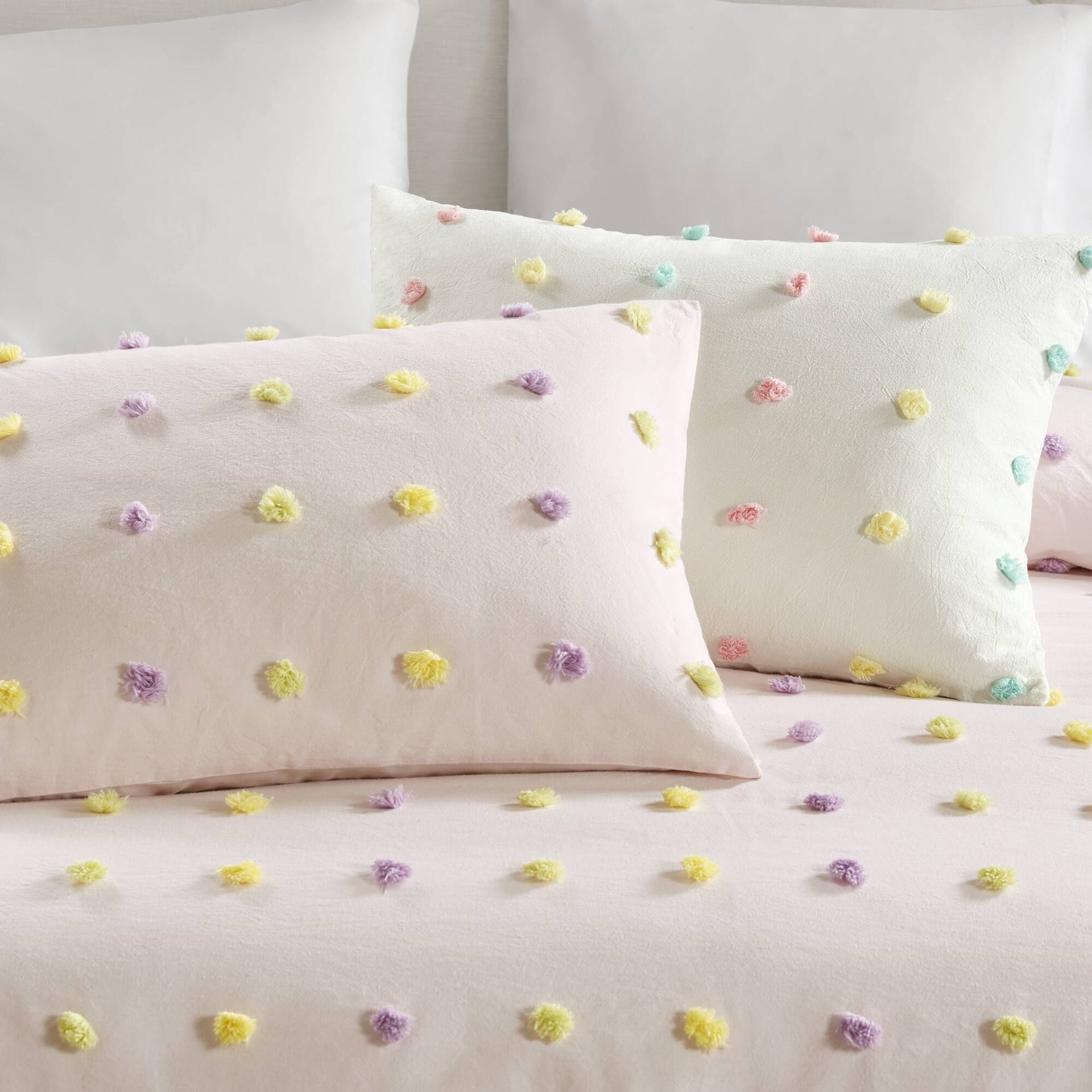 5PCS Full/Queen Cotton Jacquard Pom Pom Comforter Set