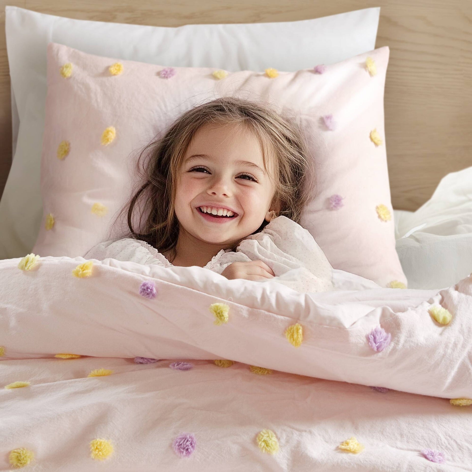 5PCS Full/Queen Cotton Jacquard Pom Pom Comforter Set