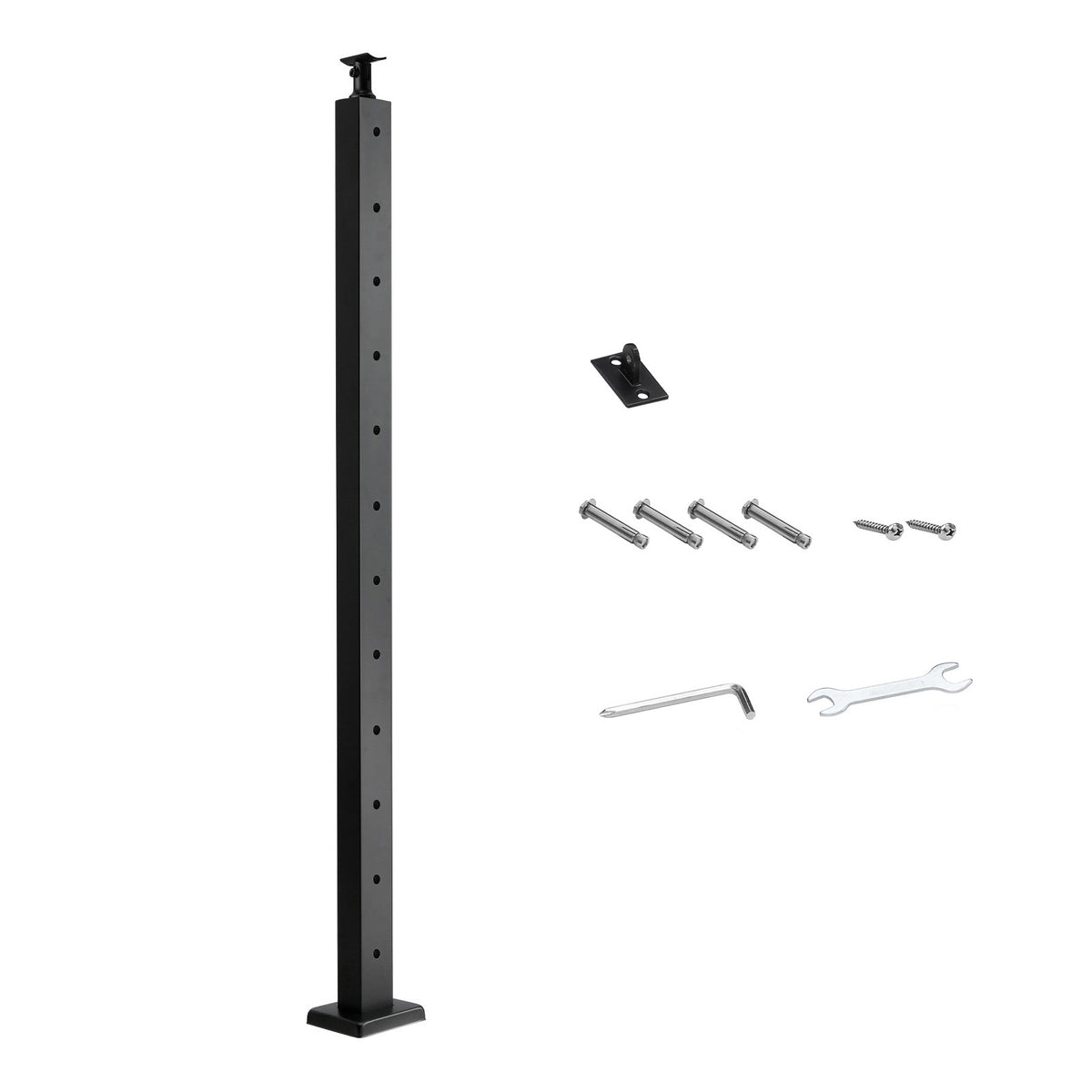 Cable Railing Post, 42x2x2 Inch Level Deck Stair Posts, 1-Pack Stainless Steel Cable Handrail Post, Pre-Drilled Pickets with Mounting Bracket Stair Railing Kit, Black, 1JZLGZXHS106AWJO6001V0