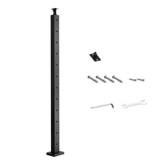 Cable Railing Post, 42x2x2 Inch Level Deck Stair Posts, 1-Pack Stainless Steel Cable Handrail Post, Pre-Drilled Pickets with Mounting Bracket Stair Railing Kit, Black, 1JZLGZXHS106AWJO6001V0