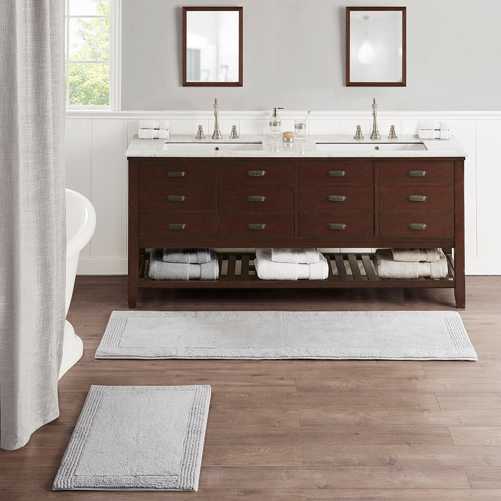 100% Cotton Tufted 3000GSM Reversible Bath Rug Grey 21x34"