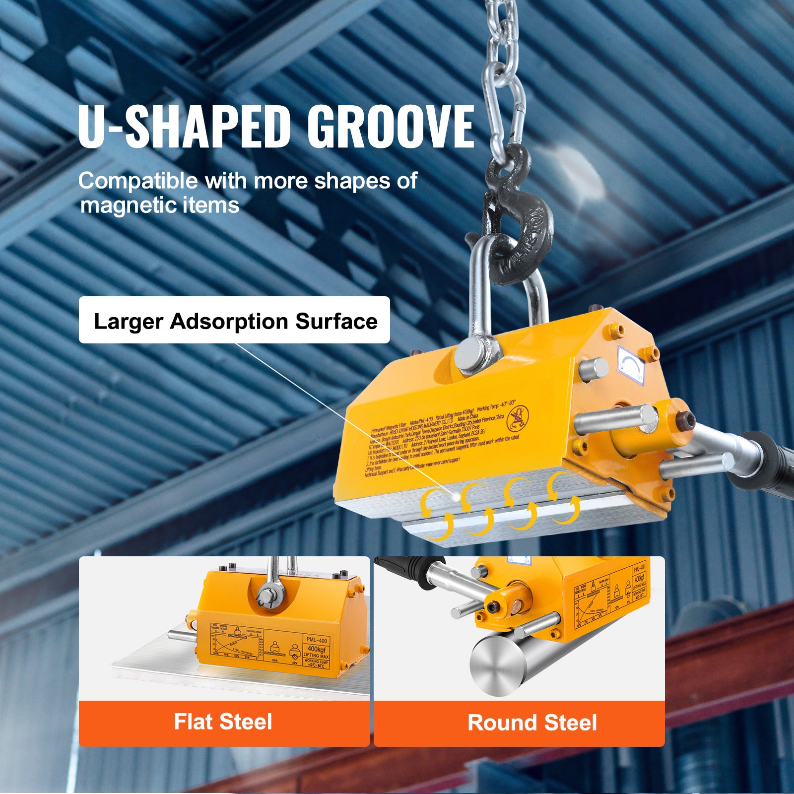 Magnetic Lifter, 880 lbs/400 kg Pulling Capacity, 2.5 Safety Factor, Neodymium & Steel, Lifting Magnet with Release, Permanent Lift Magnets, Heavy Duty Magnet for Hoist, Shop Crane, Block, Board