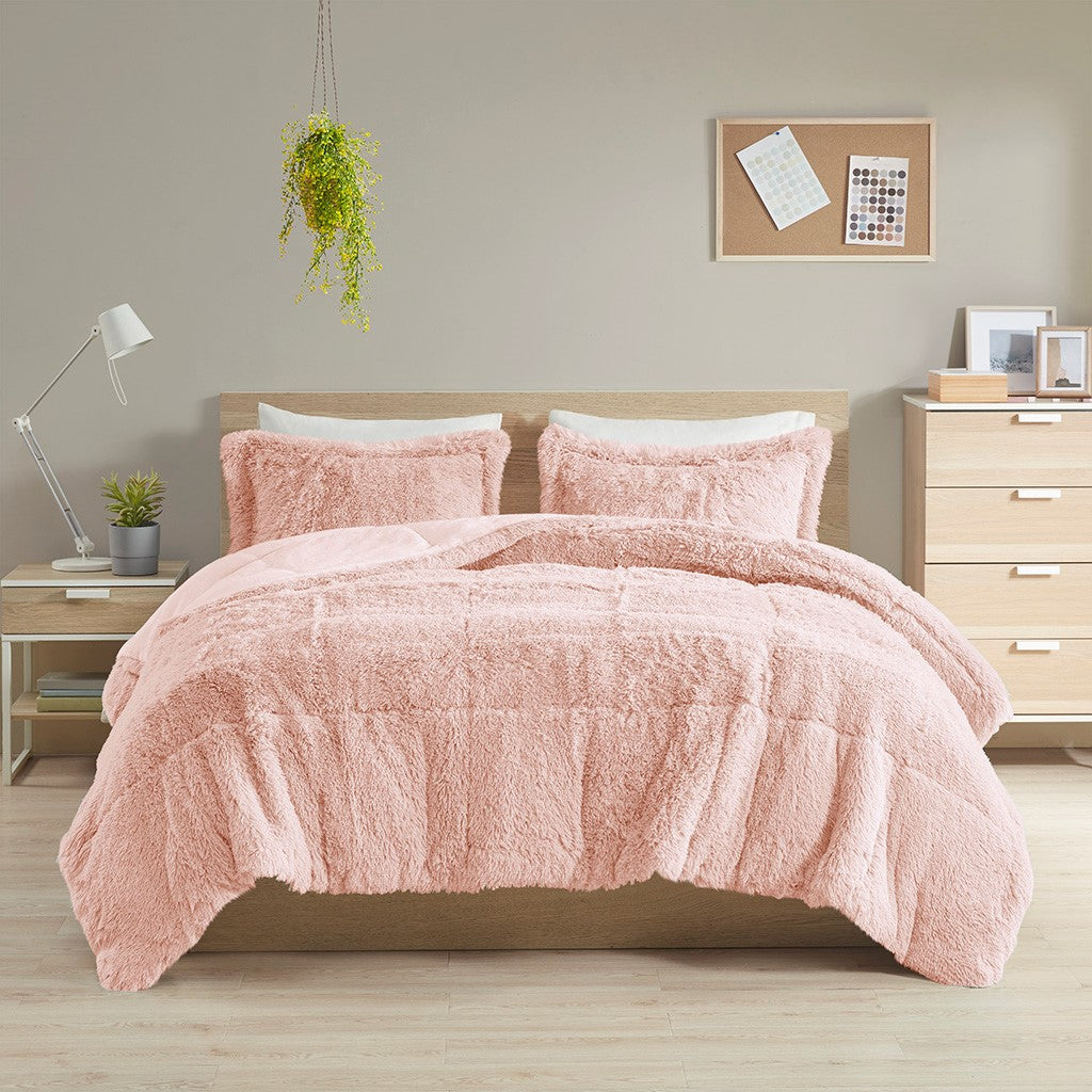 King/Cal King Shaggy Long Fur Comforter Mini Set