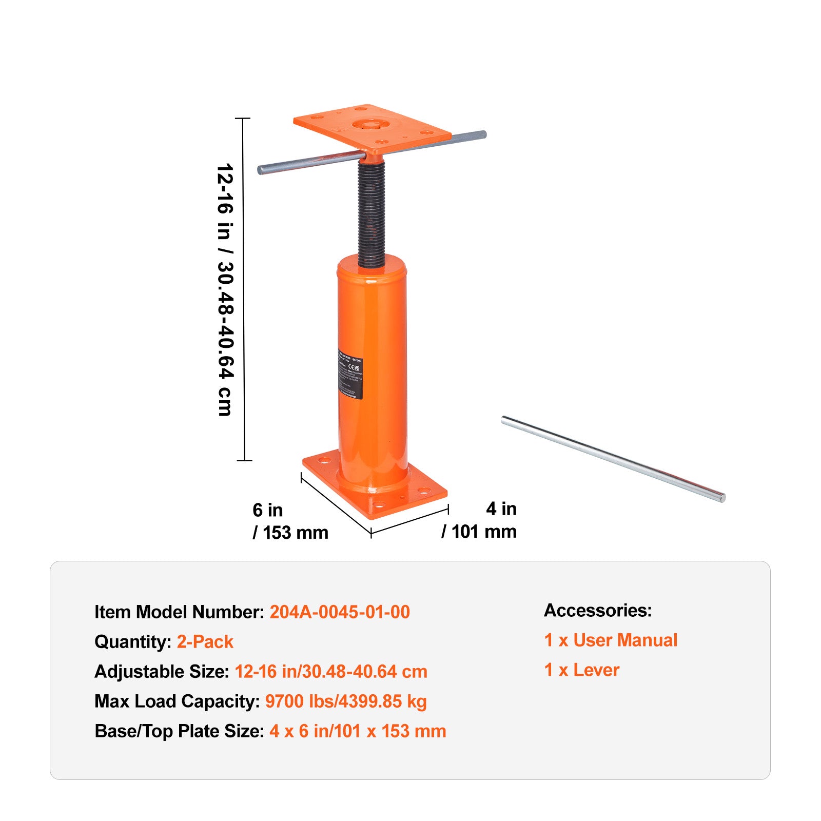 2PCS Adjustable Floor Jack Post House Floor Leveling Lift 12"-16" Height
