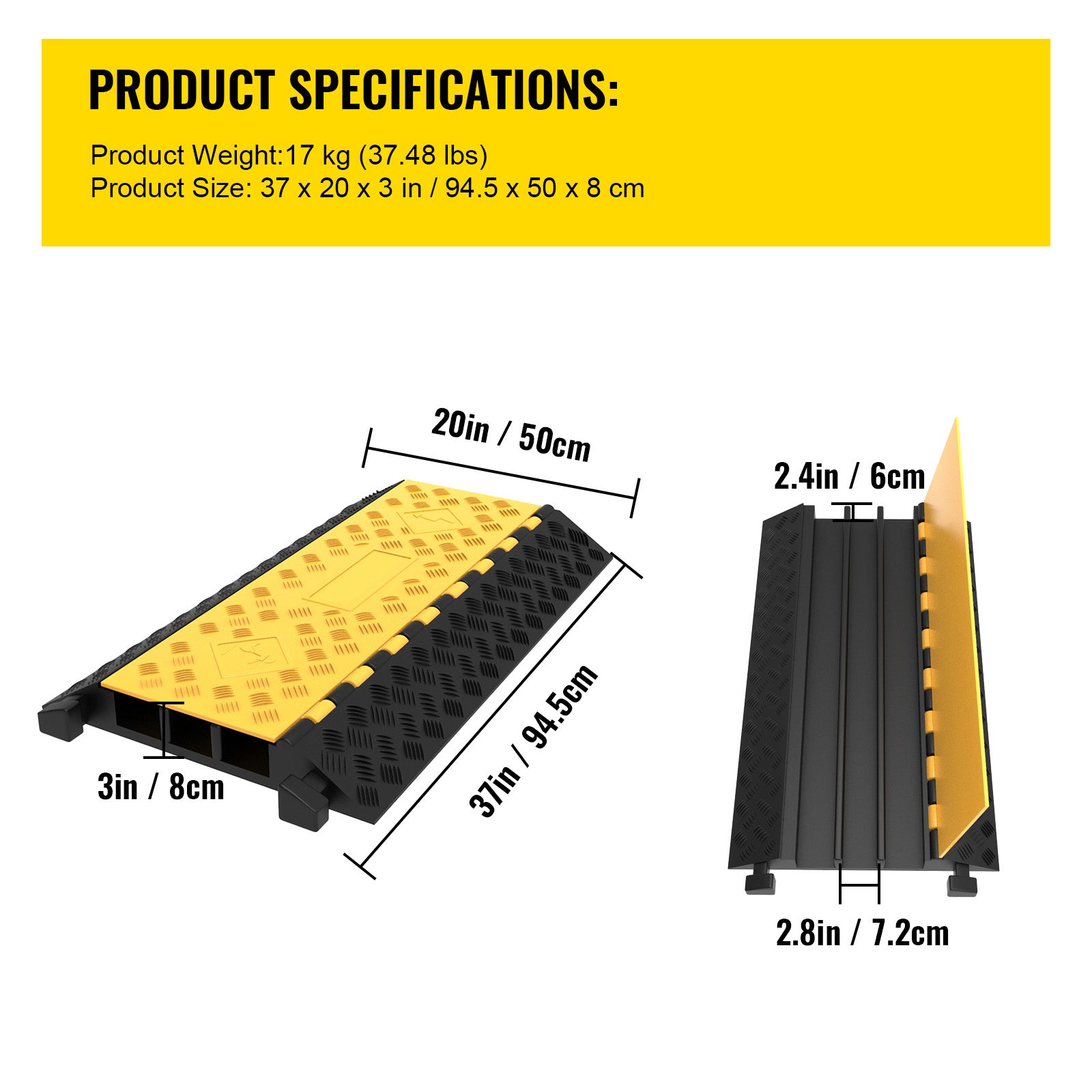 1 Pack of 3-Channel Rubber Cable Protector Ramps Heavy Duty 44000Lbs Load Capacity Cable Wire Cord Cover Ramp Speed Bump Driveway Hose Cable Ramp Protective Cover