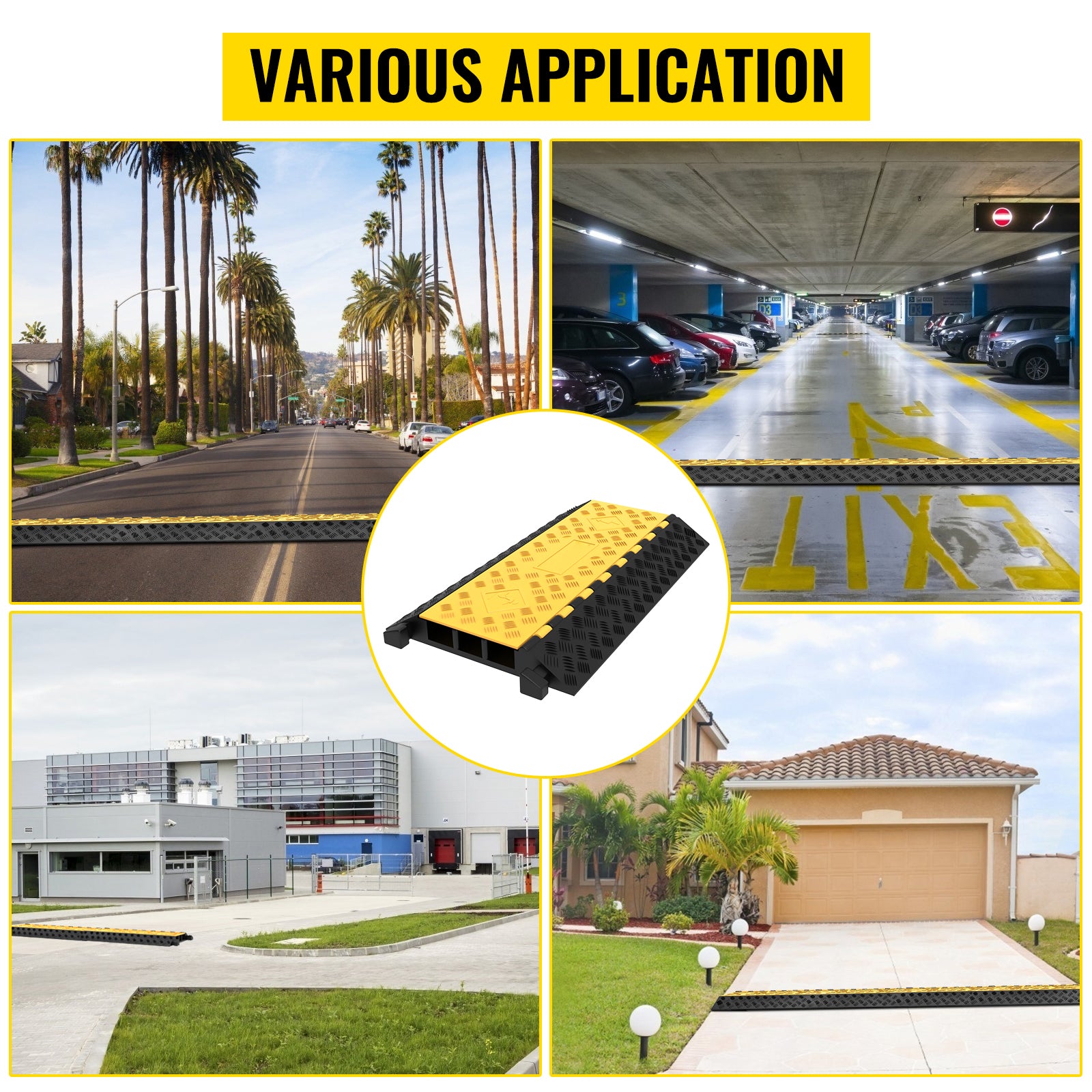1 Pack of 3-Channel Rubber Cable Protector Ramps Heavy Duty 44000Lbs Load Capacity Cable Wire Cord Cover Ramp Speed Bump Driveway Hose Cable Ramp Protective Cover