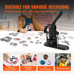 Button Maker, 1/1.25/2.28 inch(25/32/58mm) 3-IN-1 Pin Maker, with 300pcs Button Parts, Button Maker Machine with Panda Magic Book, Ergonomic Arc Handle Punch Press Kit, For Children DIY Gifts