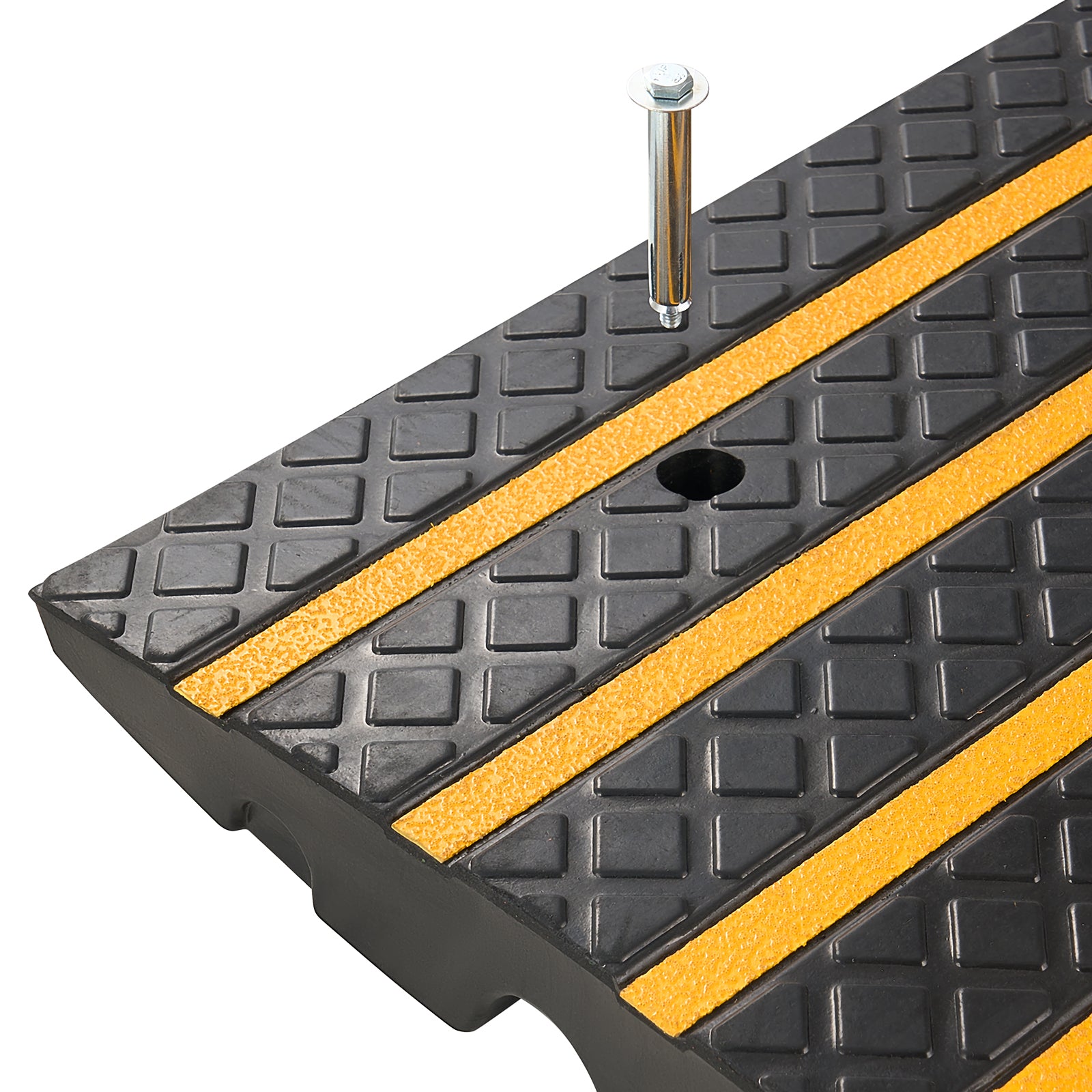 Car Driveway Rubber Curb Ramp, 33069 lbs Load Capacity, 2.6 inch Rise Curbside Bridge Ramp with Yellow Reflective Strips, Suitable for Loading Dock, Warehouse, Garage, Sidewalk (1 Pack)