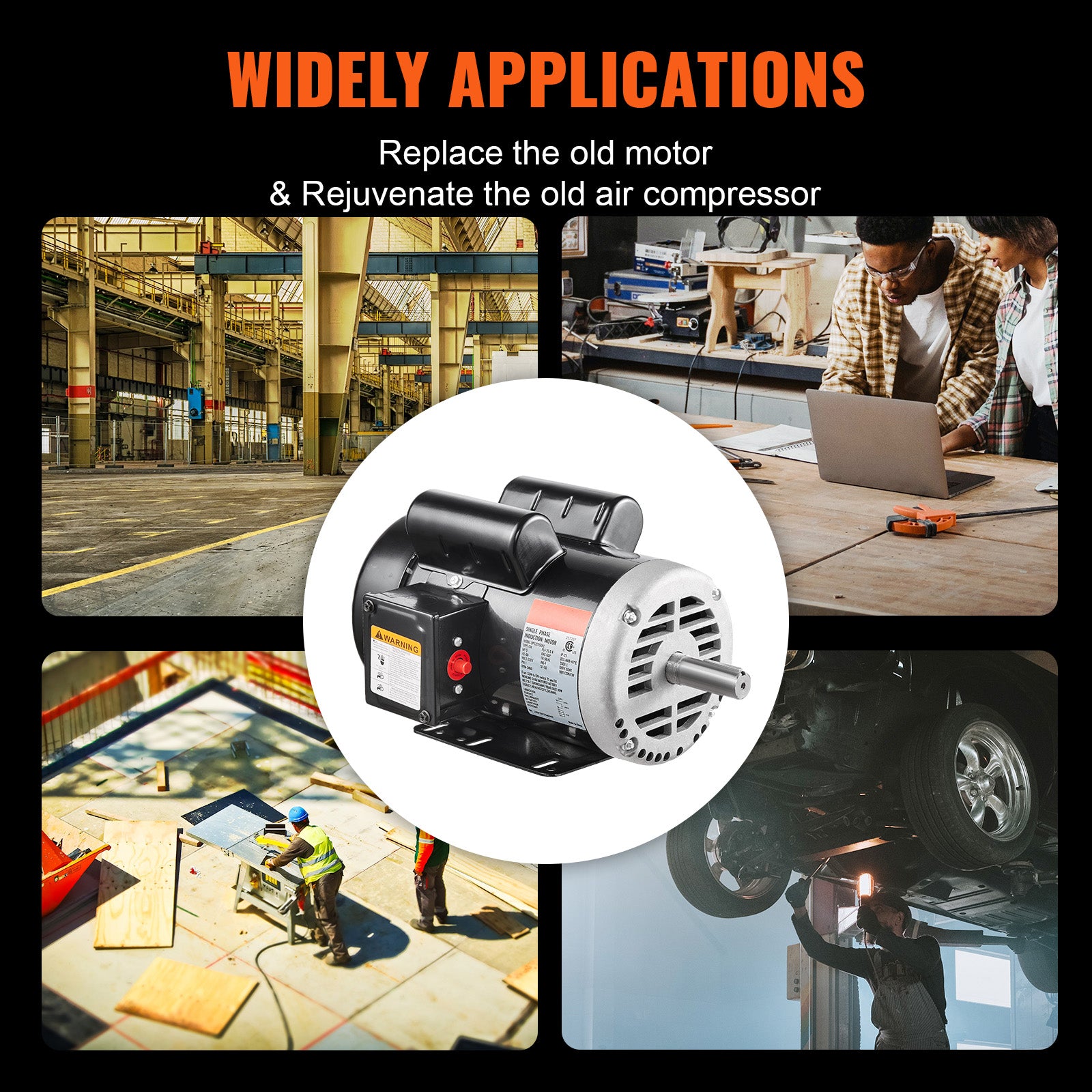 5HP Air Compressor Electric Motor 230V 25A 3450RPM 56Hz Frame CW/CCW Rotation (Factory Setting is CCW)