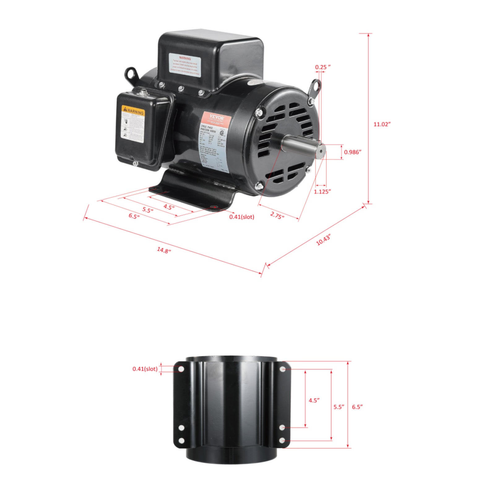 5HP Air Compressor Electric Motor 230V 25A 3450RPM 56Hz Frame CW/CCW Rotation (Factory Setting is CCW)