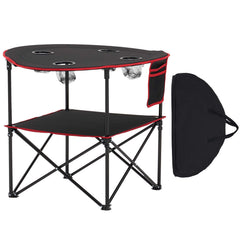 Folding Portable Camping Table Oxford Outdoor Picnic RoundTable 4 Cup Holders