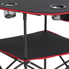 Folding Portable Camping Table Oxford Outdoor Picnic RoundTable 4 Cup Holders