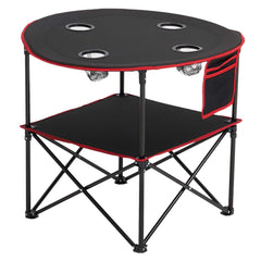 Folding Portable Camping Table Oxford Outdoor Picnic RoundTable 4 Cup Holders