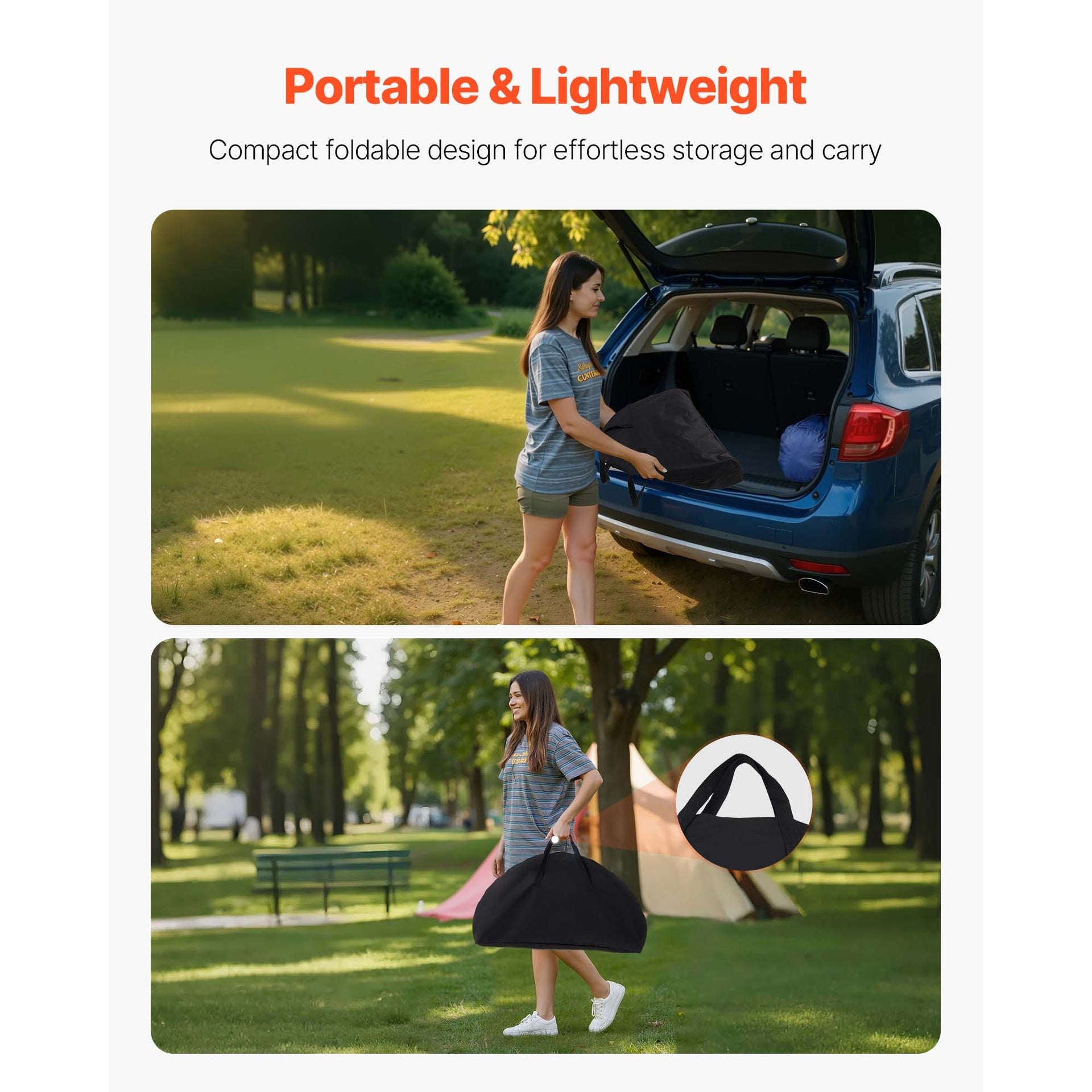 Folding Portable Camping Table Oxford Outdoor Picnic RoundTable 4 Cup Holders