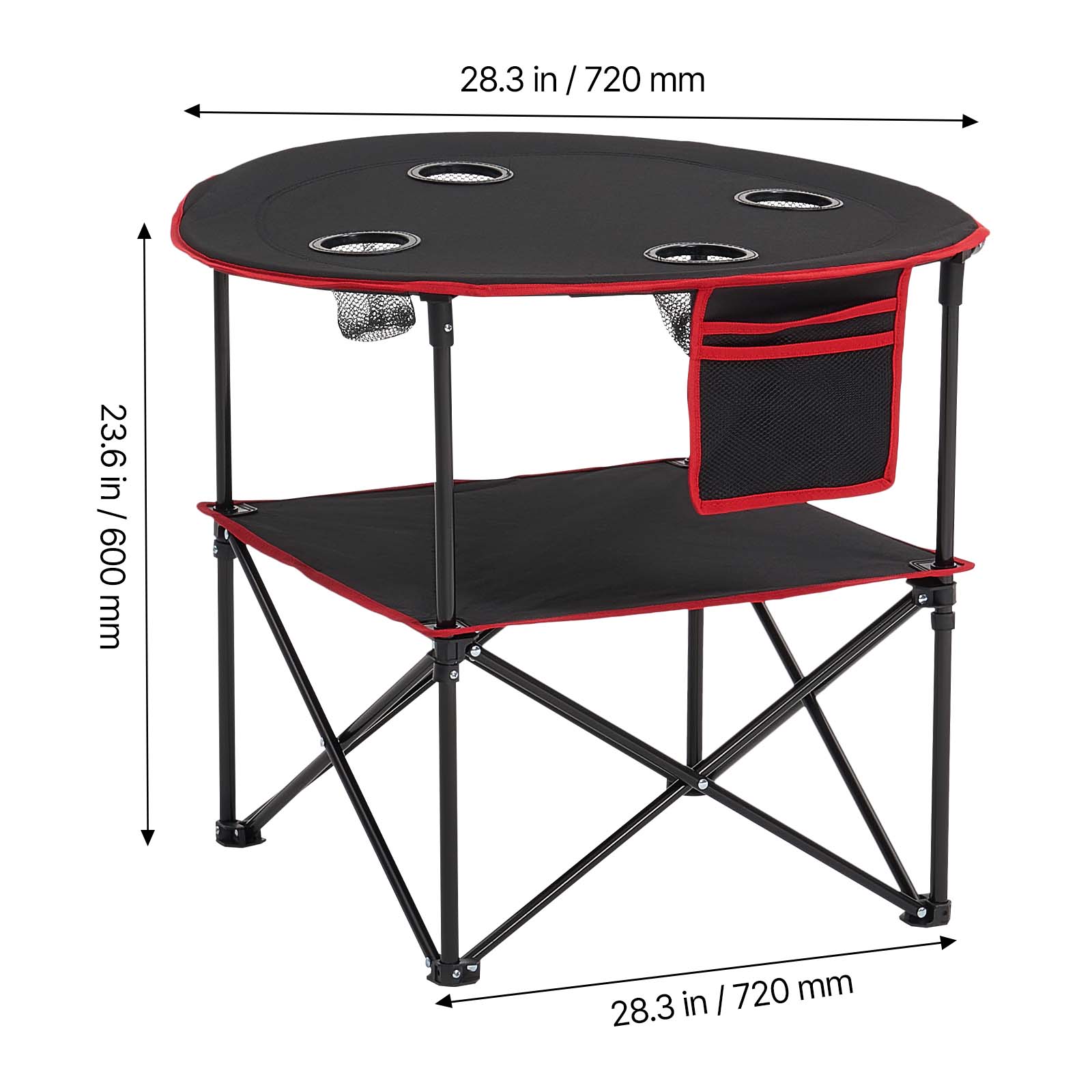 Folding Portable Camping Table Oxford Outdoor Picnic RoundTable 4 Cup Holders