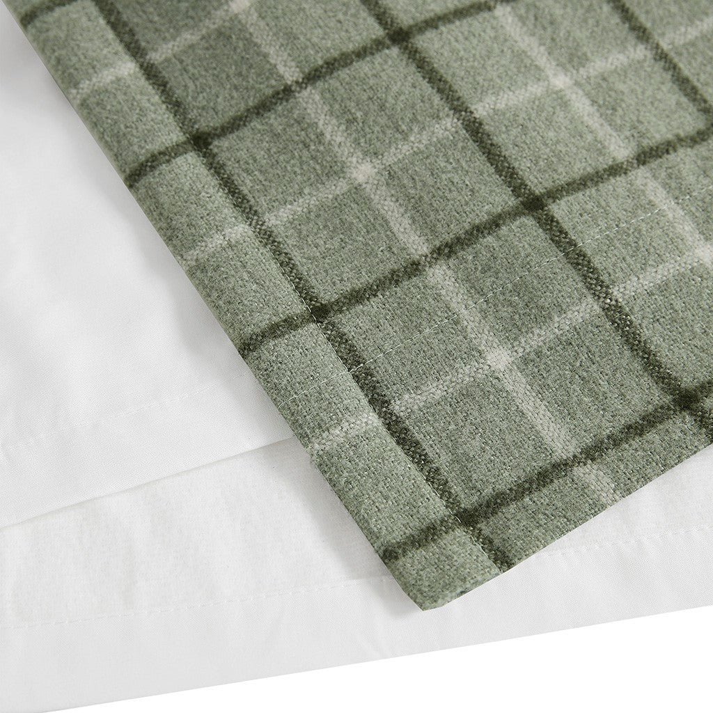 Plaid Rod Pocket and Back Tab Curtain Panel with Fleece Lining Green 50x84"
